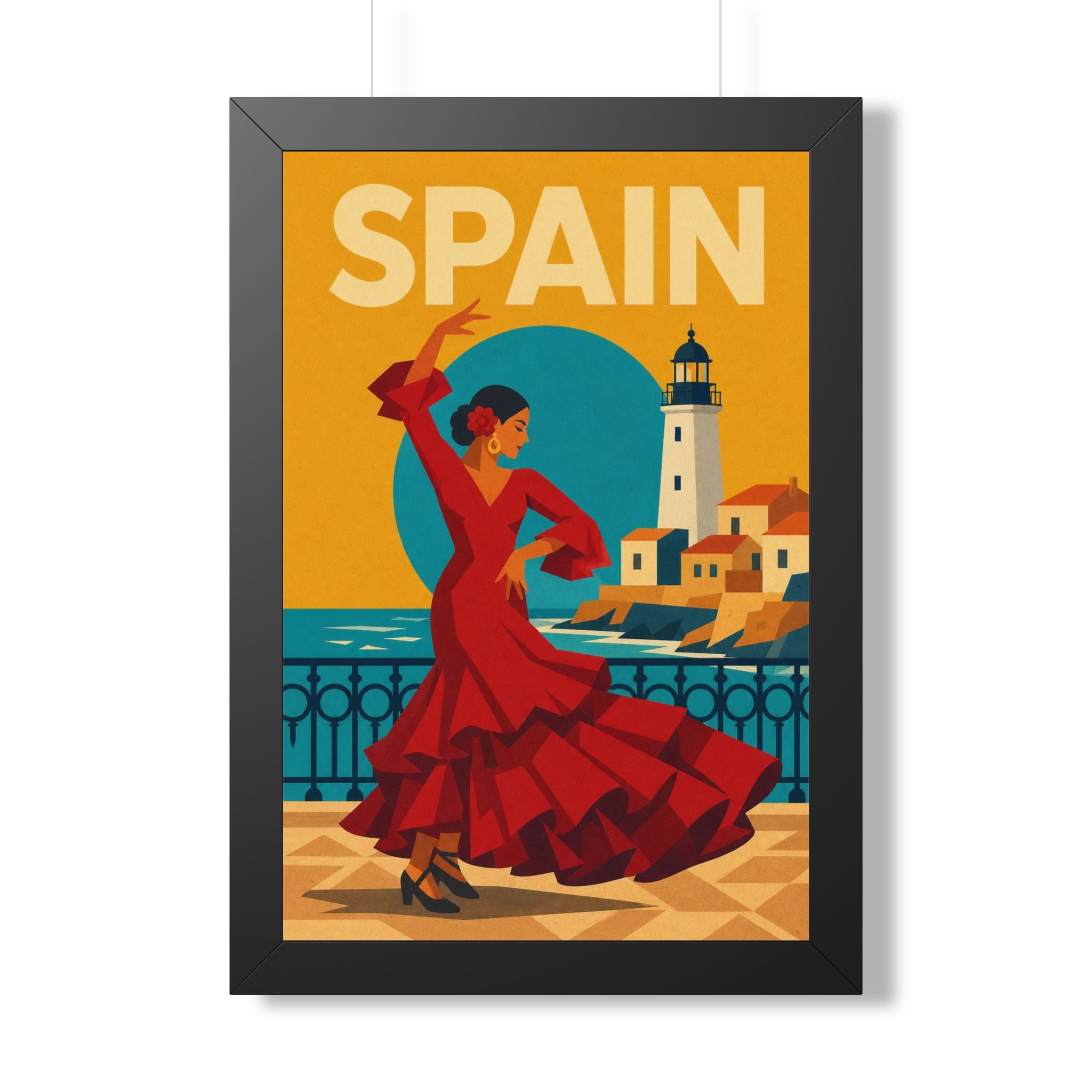 Spain Flamenco Spain Framed Poster | Vintage Travel Wall Art | Black Walnut White Frame | 16x24 20x30