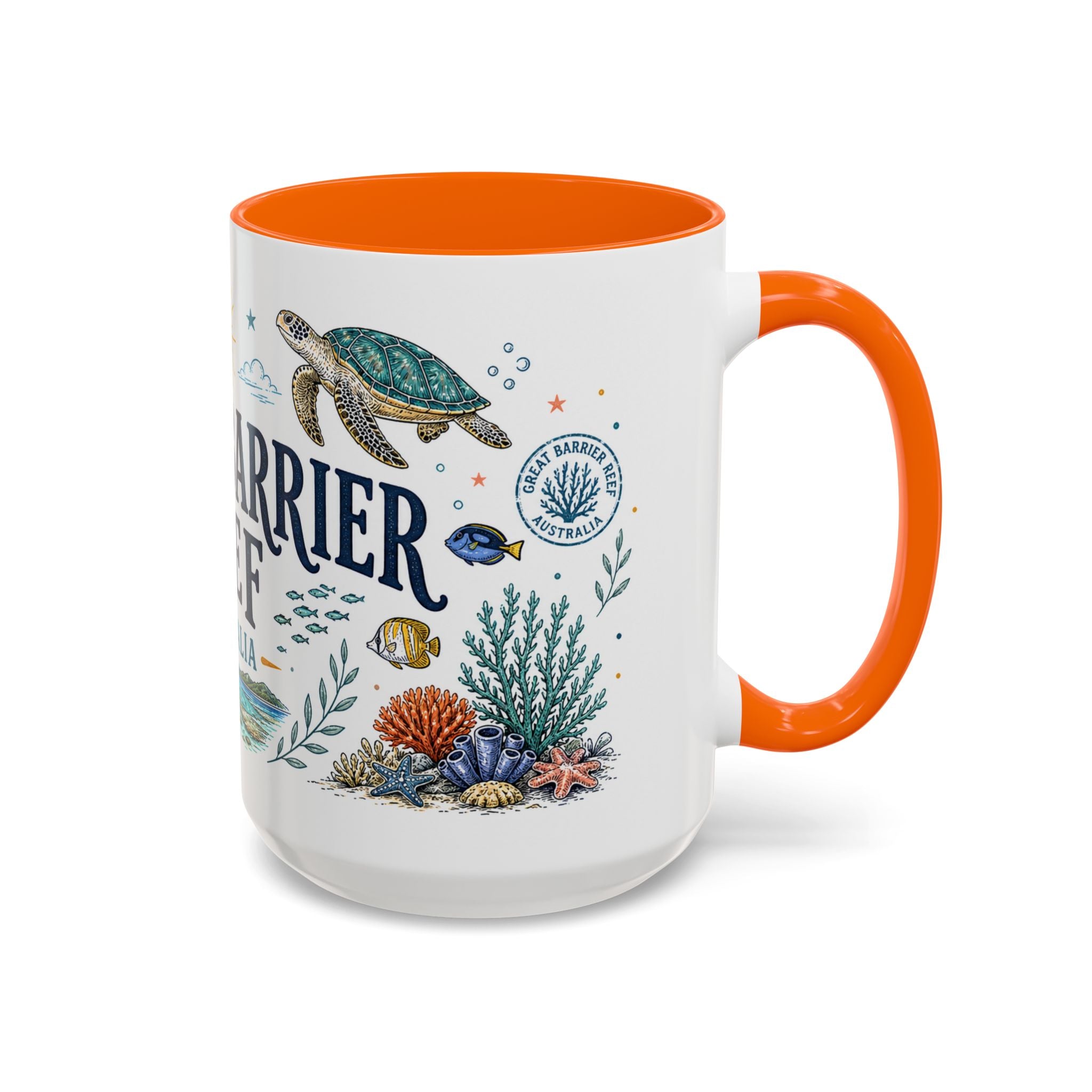 Great Barrier Reef Coffee Mug | Travel Destination Souvenir Gift | Accent Color Ceramic 11oz 15oz