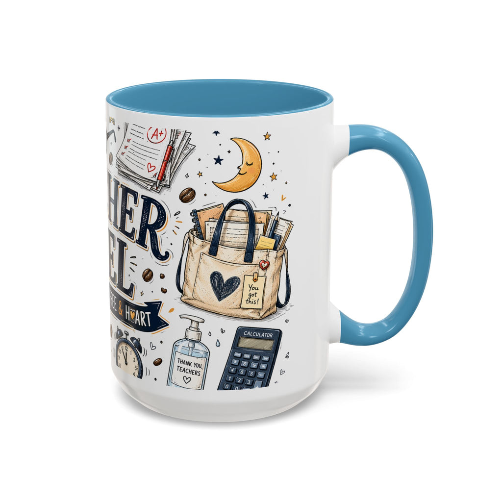 Teacher Fuel Coffee Mug | Powered by Coffee and Wine Funny Gift | Accent Color Ceramic 11oz 15oz