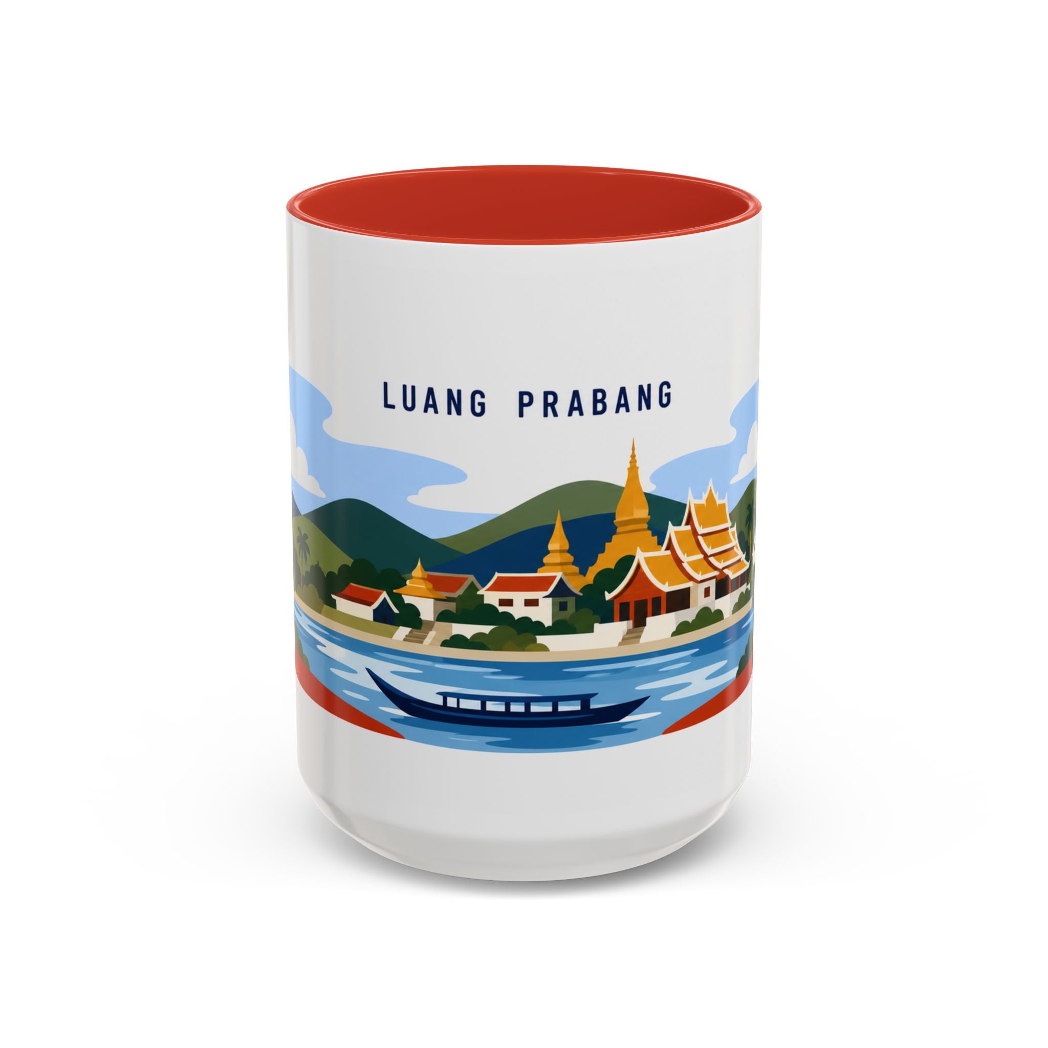 Luang Prabang Coffee Mug | Travel Destination Souvenir Gift | Accent Color Ceramic 11oz 15oz