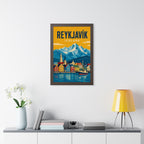 Reykjavík Iceland Framed Poster | Vintage Travel Wall Art | Black Walnut White Frame | 16x24 20x30
