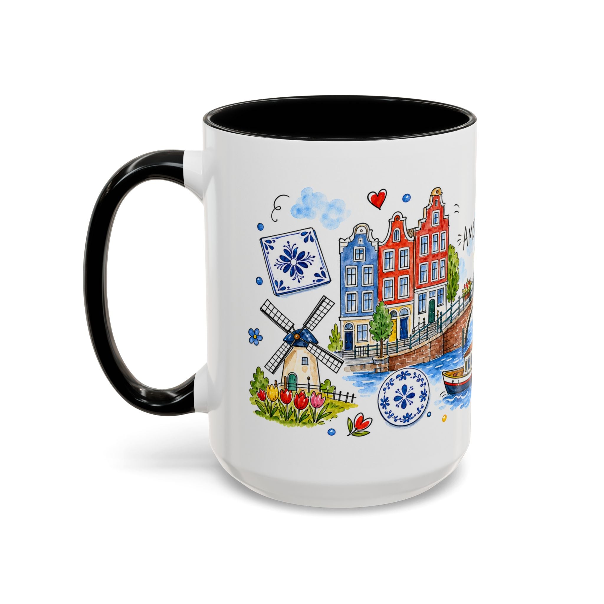 Amsterdam Travel Mug | European City Souvenir Accent Coffee Mug | 11oz 15oz Ceramic Cup
