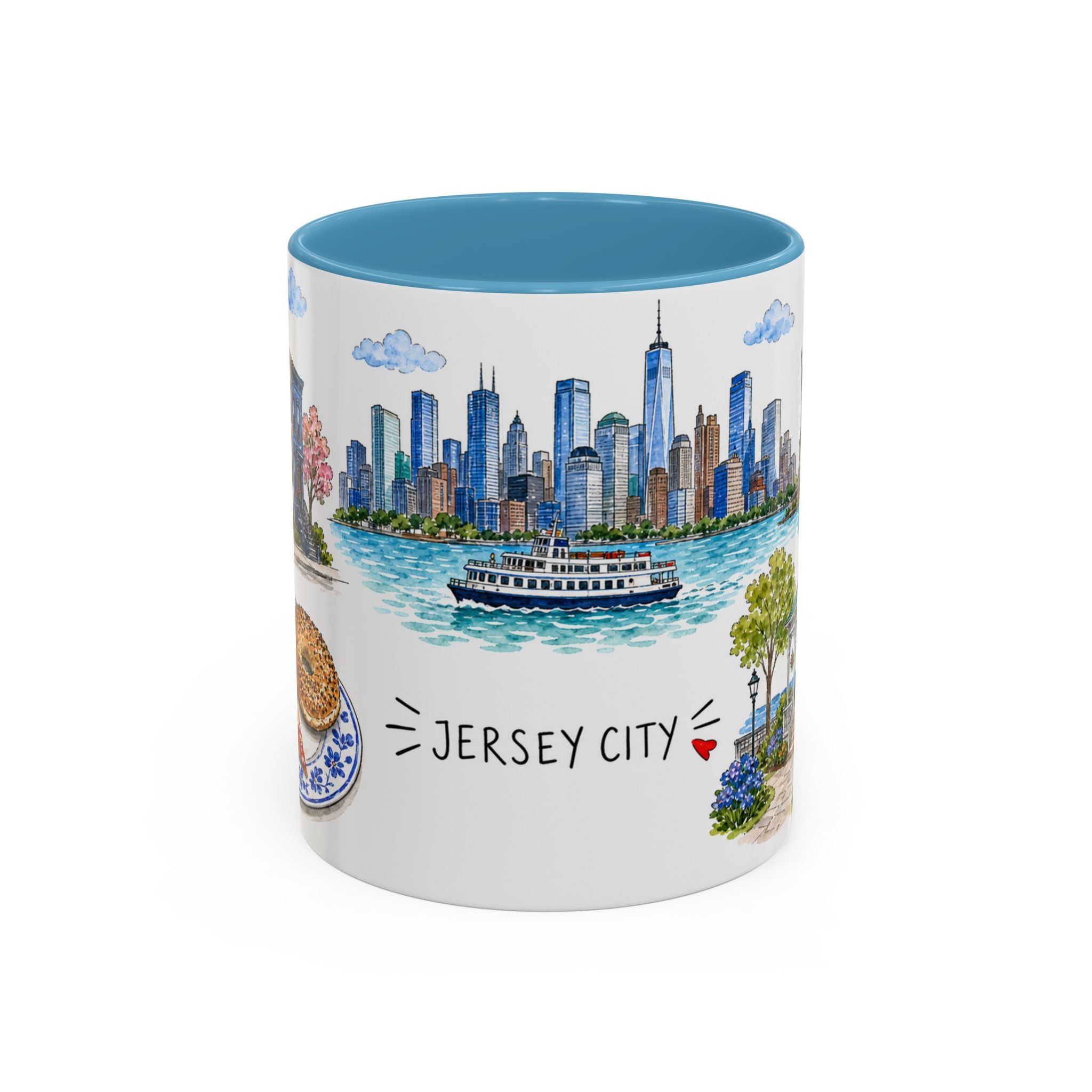 Jersey City Illustrated Travel Mug | City Souvenir Accent Coffee Mug | 11oz 15oz Ceramic Cup