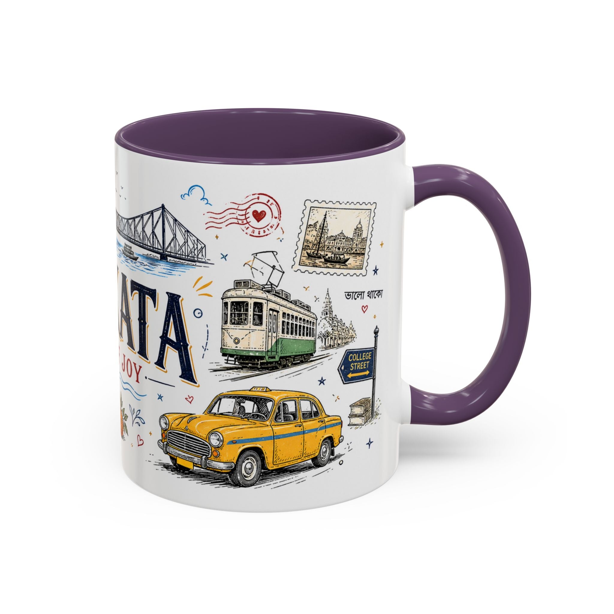 Kolkata Coffee Mug | India Souvenir Travel Gift | Accent Color Ceramic 11oz 15oz