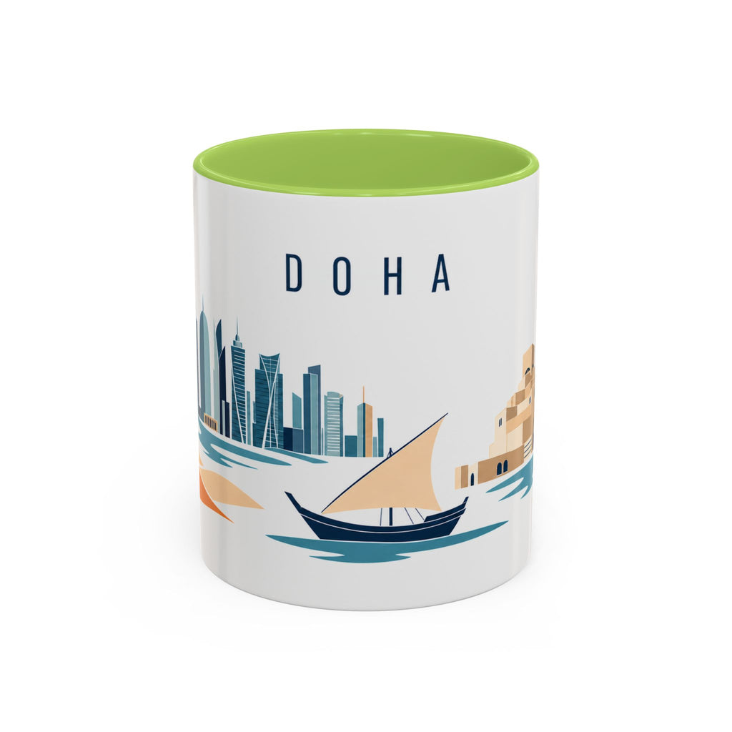 Doha Coffee Mug | Qatar Travel Souvenir | Porcelain Decal City Gift | 11oz 15oz Accent Mug
