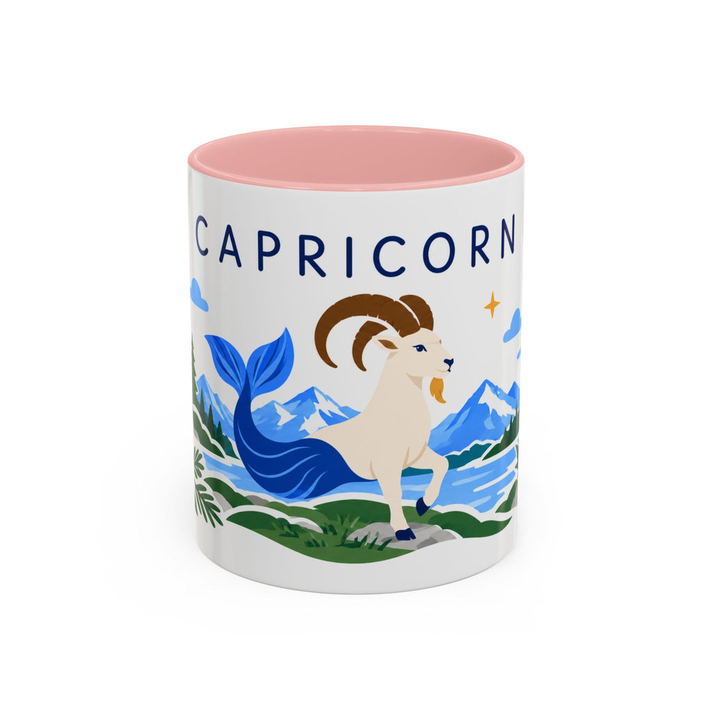 Capricorn Zodiac Coffee Mug | Sea Goat and Floral Design | Astrology Birthday Gift | 11 oz 15 oz Ceramic Accent Mug