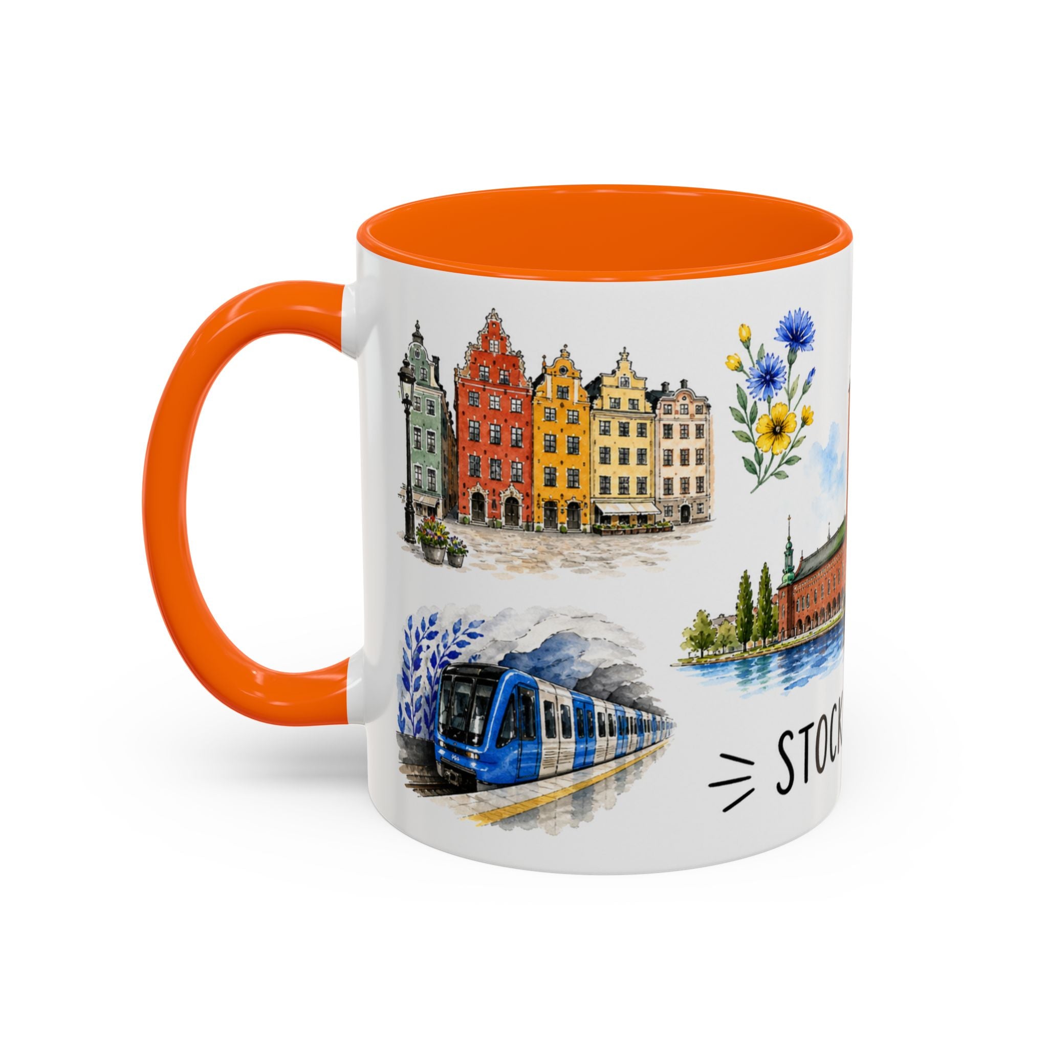 Stockholm Illustrated Travel Mug | City Souvenir Accent Coffee Mug | 11oz 15oz Ceramic Cup