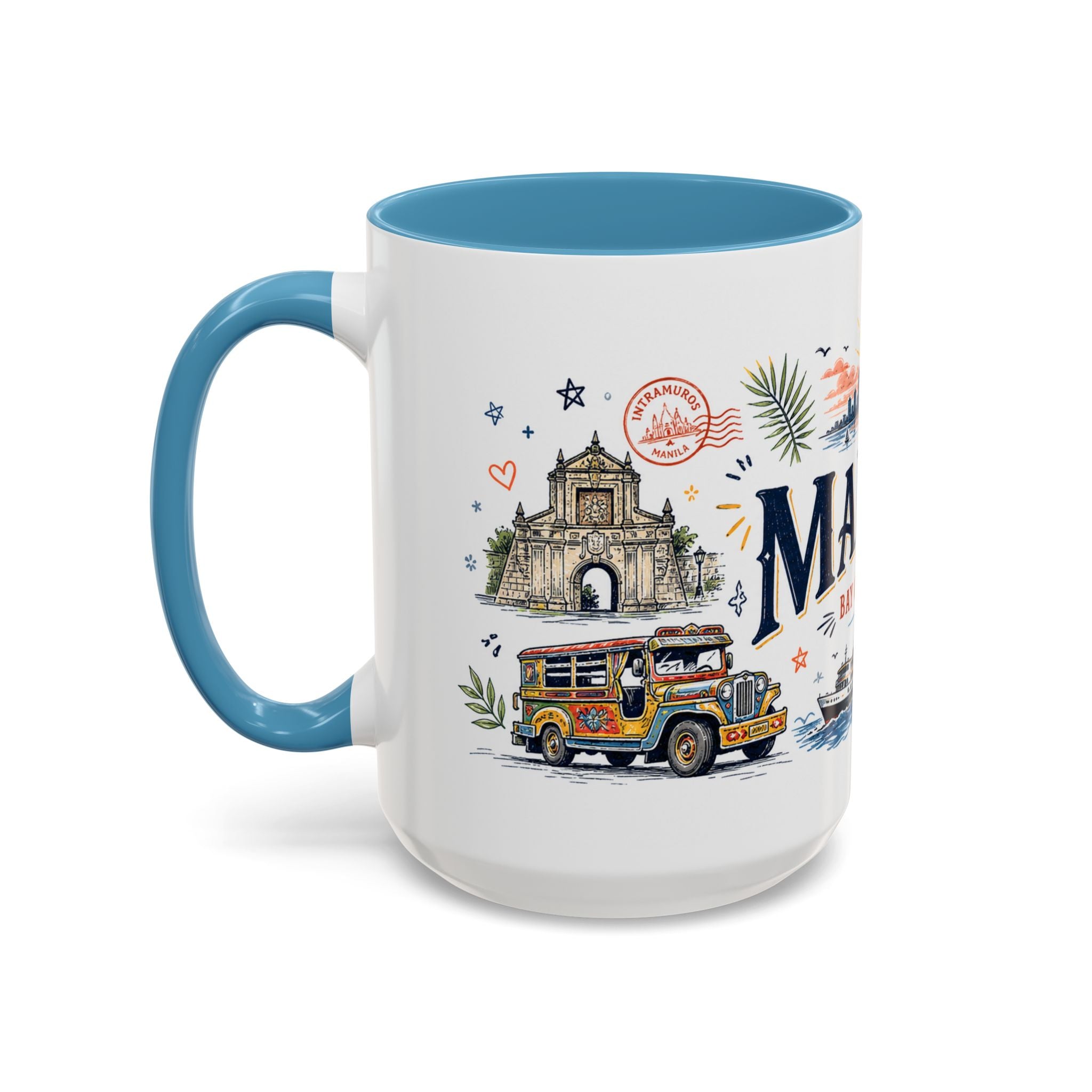 Manila Coffee Mug | Philippines Souvenir Travel Gift | Accent Color Ceramic 11oz 15oz