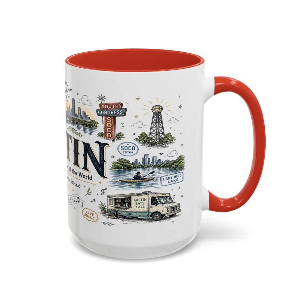 Austin Coffee Mug | Texas Souvenir City Gift | Accent Color Ceramic 11oz 15oz