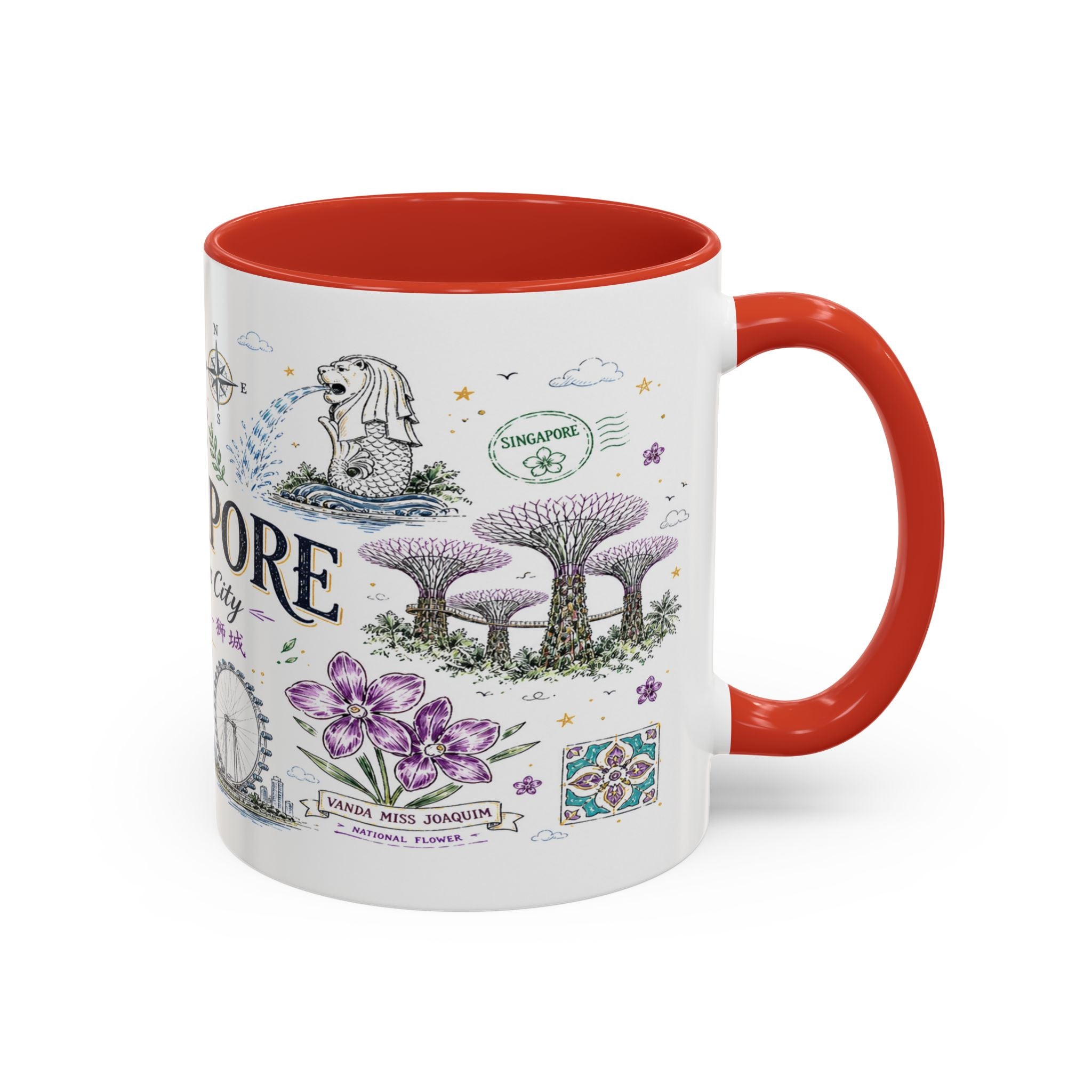 Singapore Coffee Mug | Asia Souvenir Travel Gift | Accent Color Ceramic 11oz 15oz