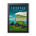 Faroe Islands Denmark Framed Poster | Vintage Travel Wall Art | Black Walnut White Frame | 16x24 20x30