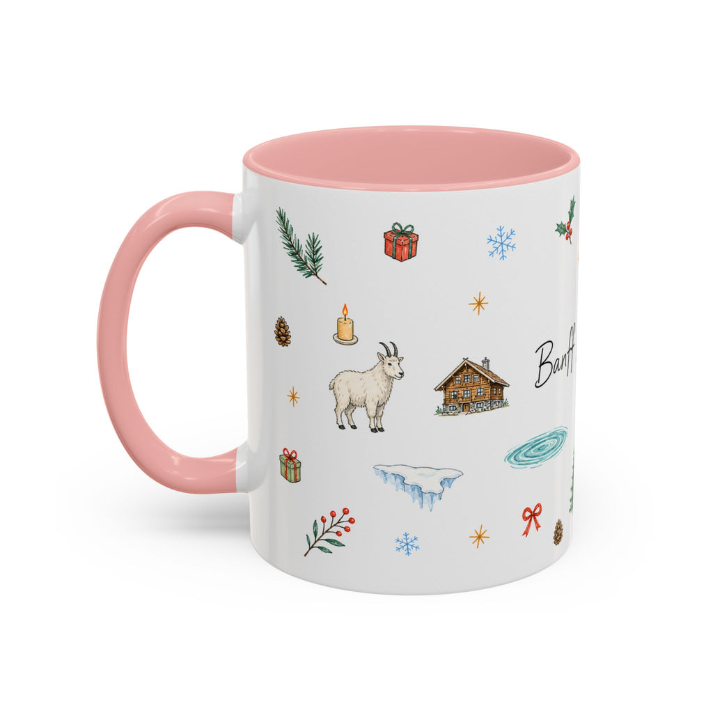 Banff Lake Louise Christmas Mug | Watercolor Travel Souvenir | Holiday Gift | Accent Ceramic Coffee Cup 11oz 15oz