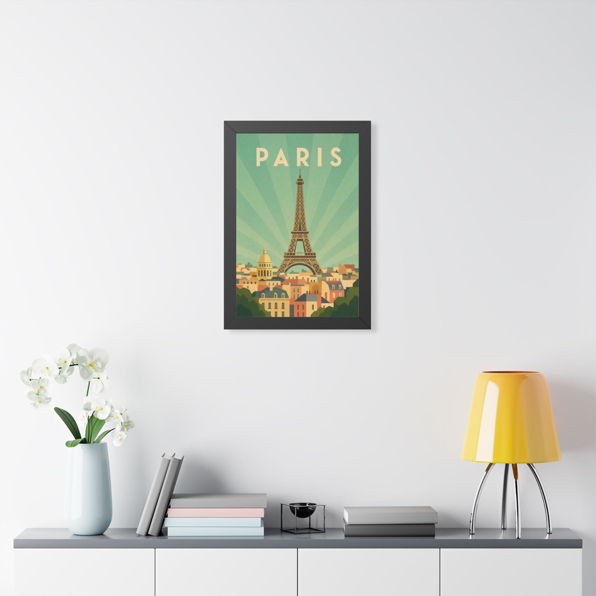 Paris Pastel France Framed Poster | Vintage Travel Wall Art | Black Walnut White Frame | 16x24 20x30