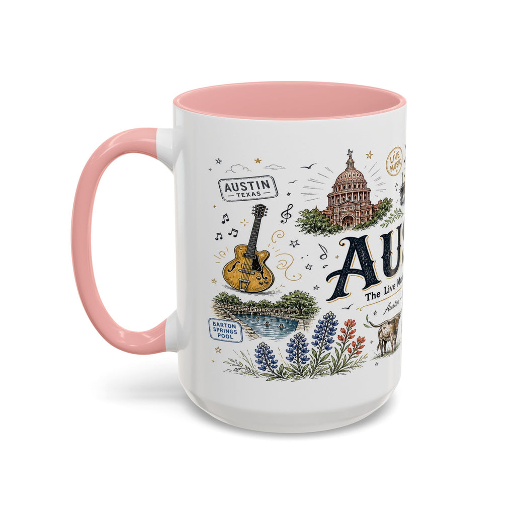 Austin Coffee Mug | Texas Souvenir City Gift | Accent Color Ceramic 11oz 15oz
