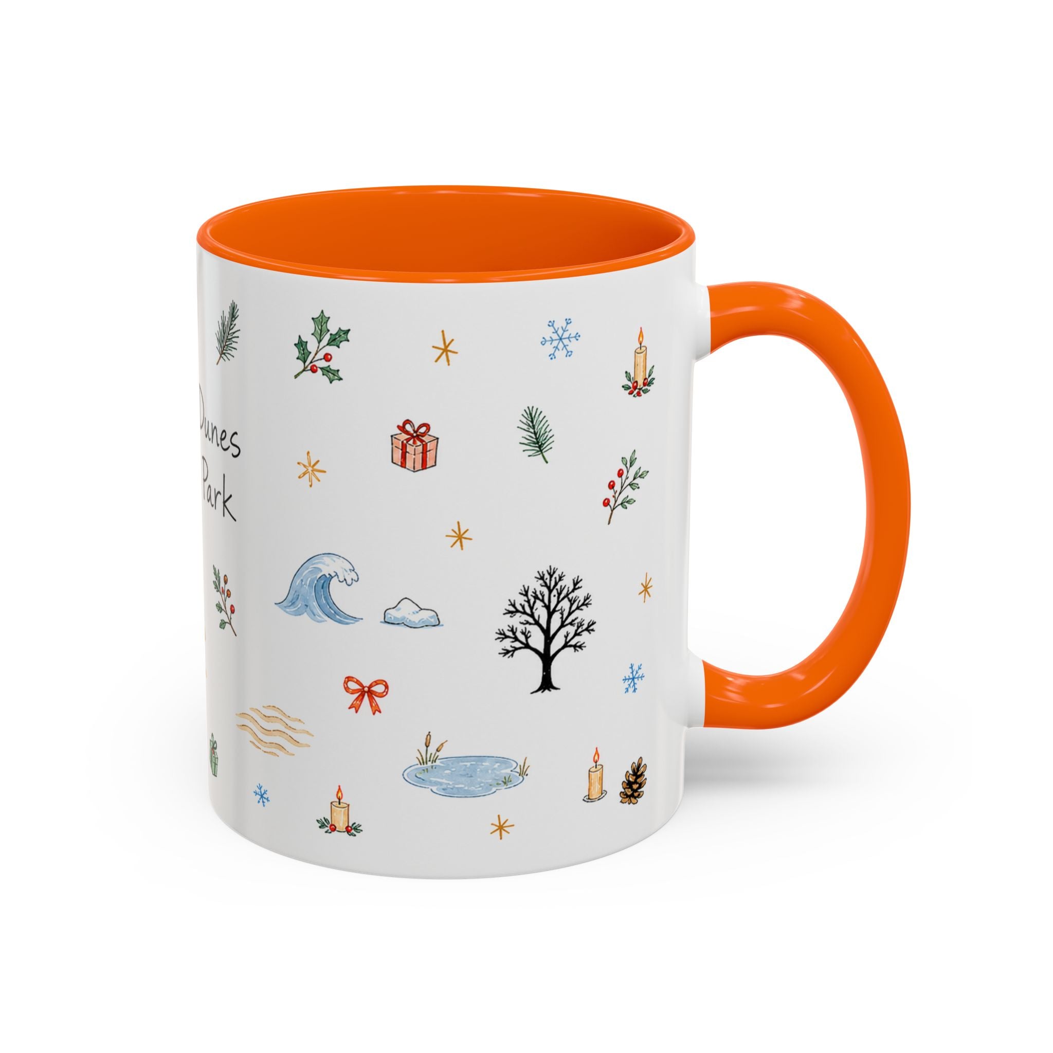 Indiana Dunes National Park Christmas Mug | Watercolor Travel Souvenir | Holiday Gift | Accent Ceramic Coffee Cup 11oz 15oz