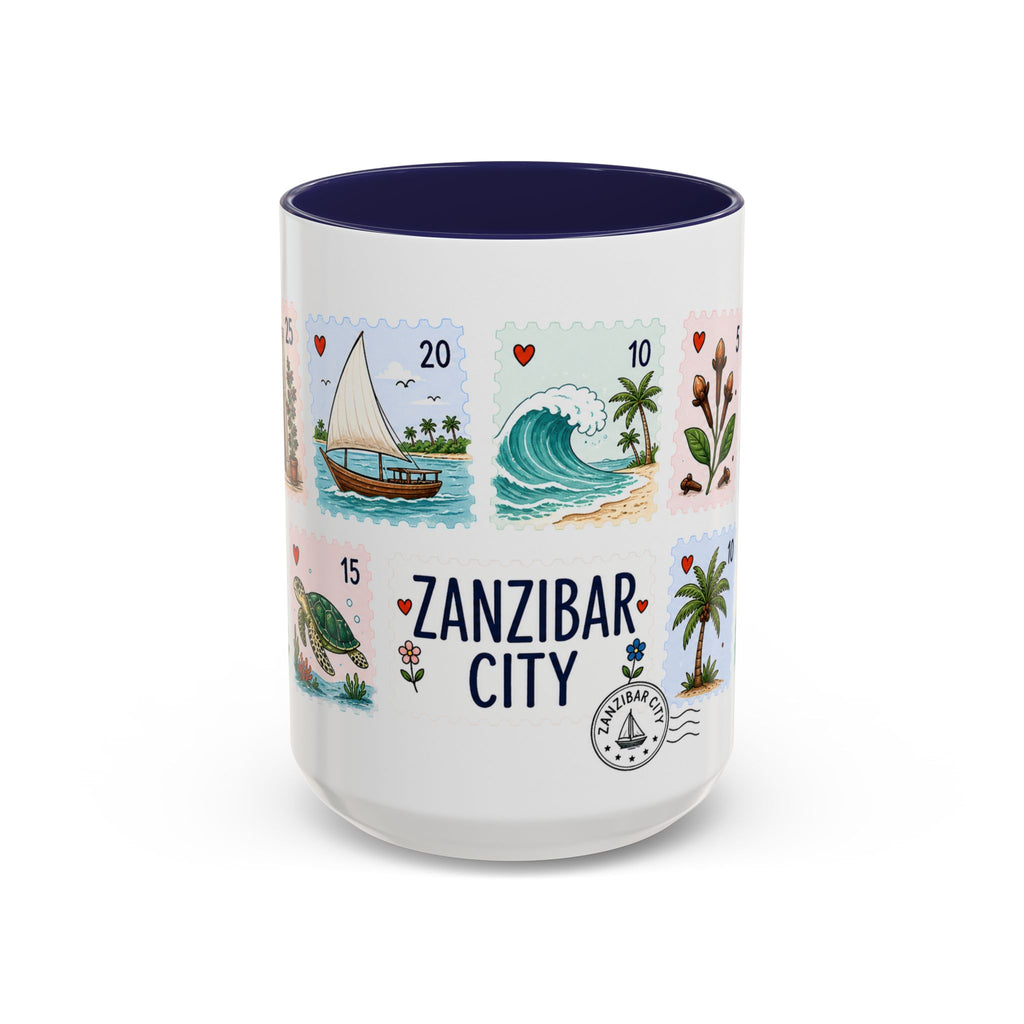 Zanzibar City Coffee Mug | Postage Stamp Collage Mug | Travel Souvenir Accent Cup 11oz 15oz