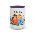 Gemini Zodiac Coffee Mug | Twins and Floral Design | Astrology Birthday Gift | 11 oz 15 oz Ceramic Accent Mug