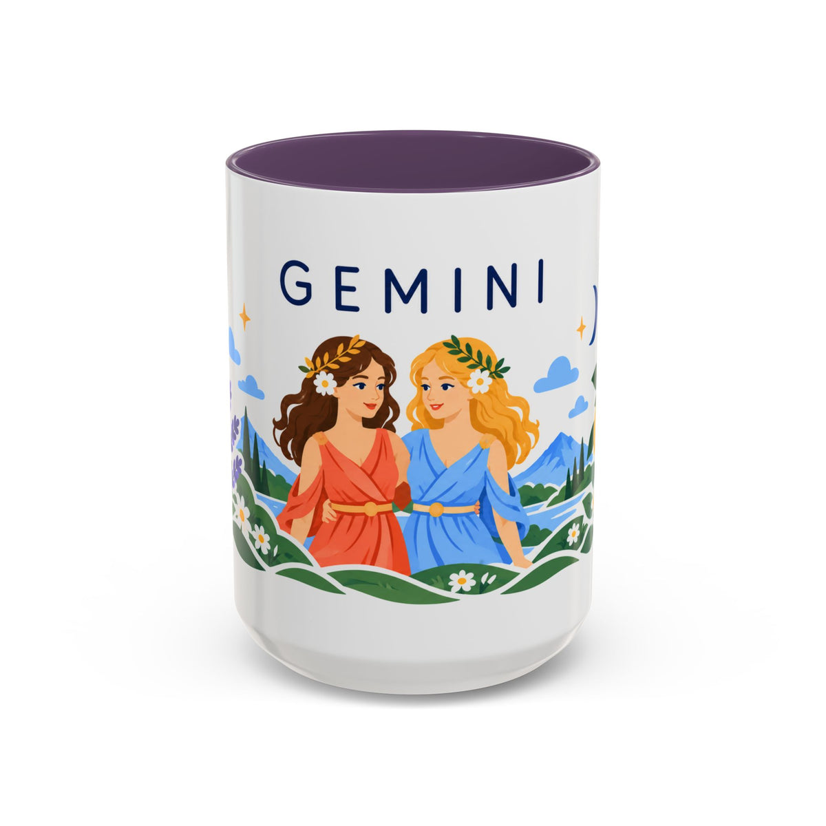 Gemini Zodiac Coffee Mug | Twins and Floral Design | Astrology Birthday Gift | 11 oz 15 oz Ceramic Accent Mug