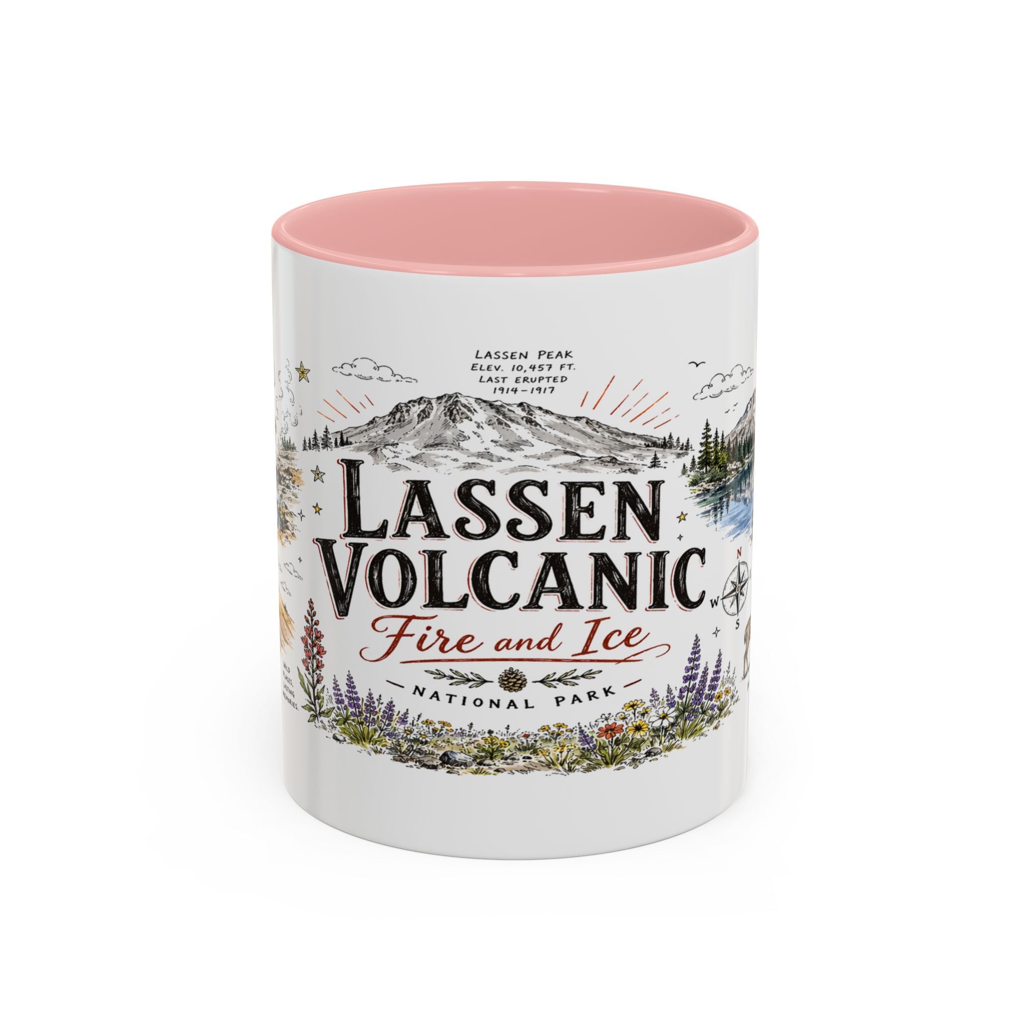 Lassen Volcanic National Park Coffee Mug | California Volcano Geothermal Hiking Gift | Accent Color Ceramic 11oz 15oz