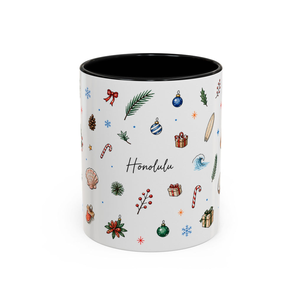 Honolulu Christmas Mug | Watercolor City Souvenir | Ceramic Coffee Cup (11oz 15oz)