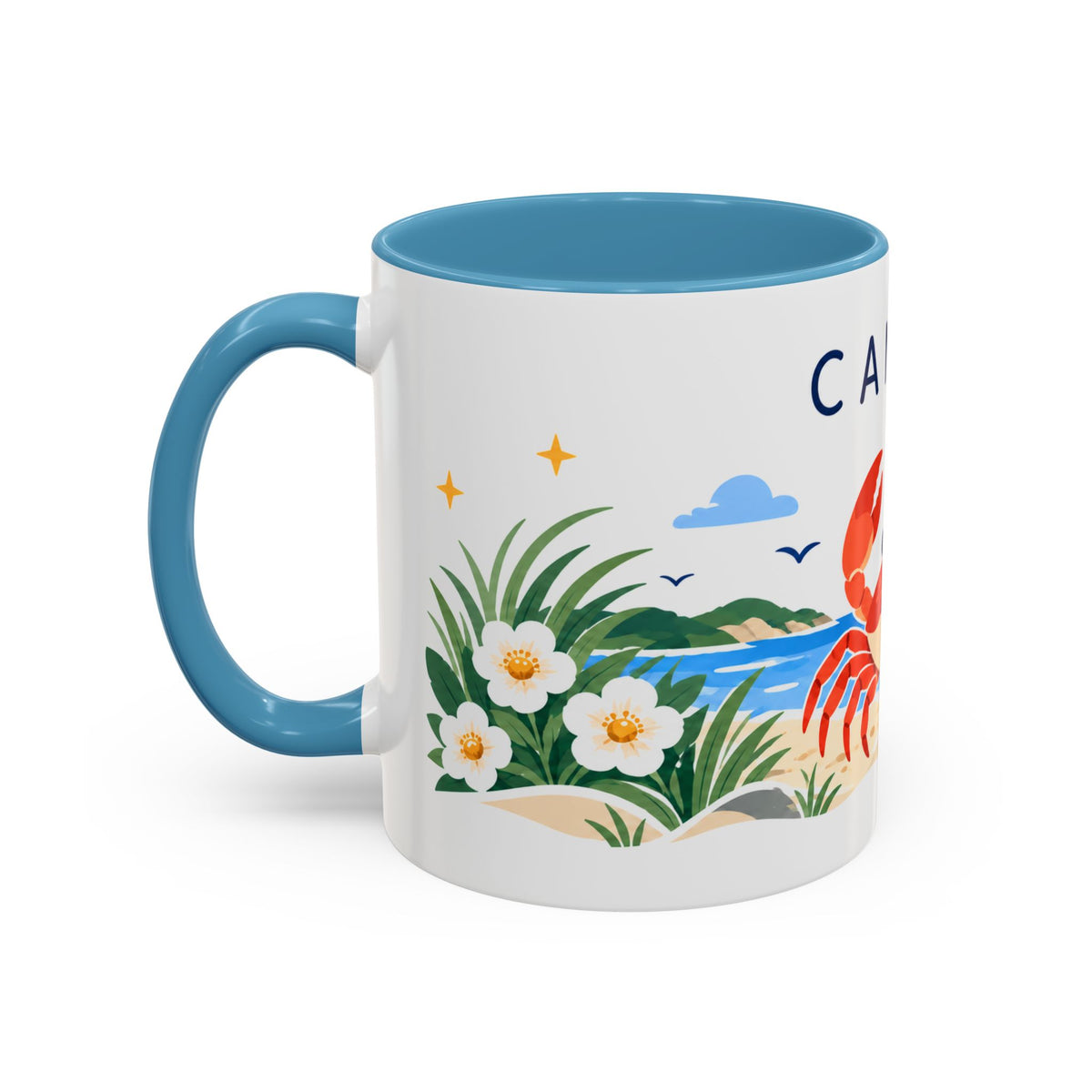Cancer Zodiac Coffee Mug | Crab and Coastal Design | Astrology Birthday Gift | 11 oz 15 oz Ceramic Accent Mug