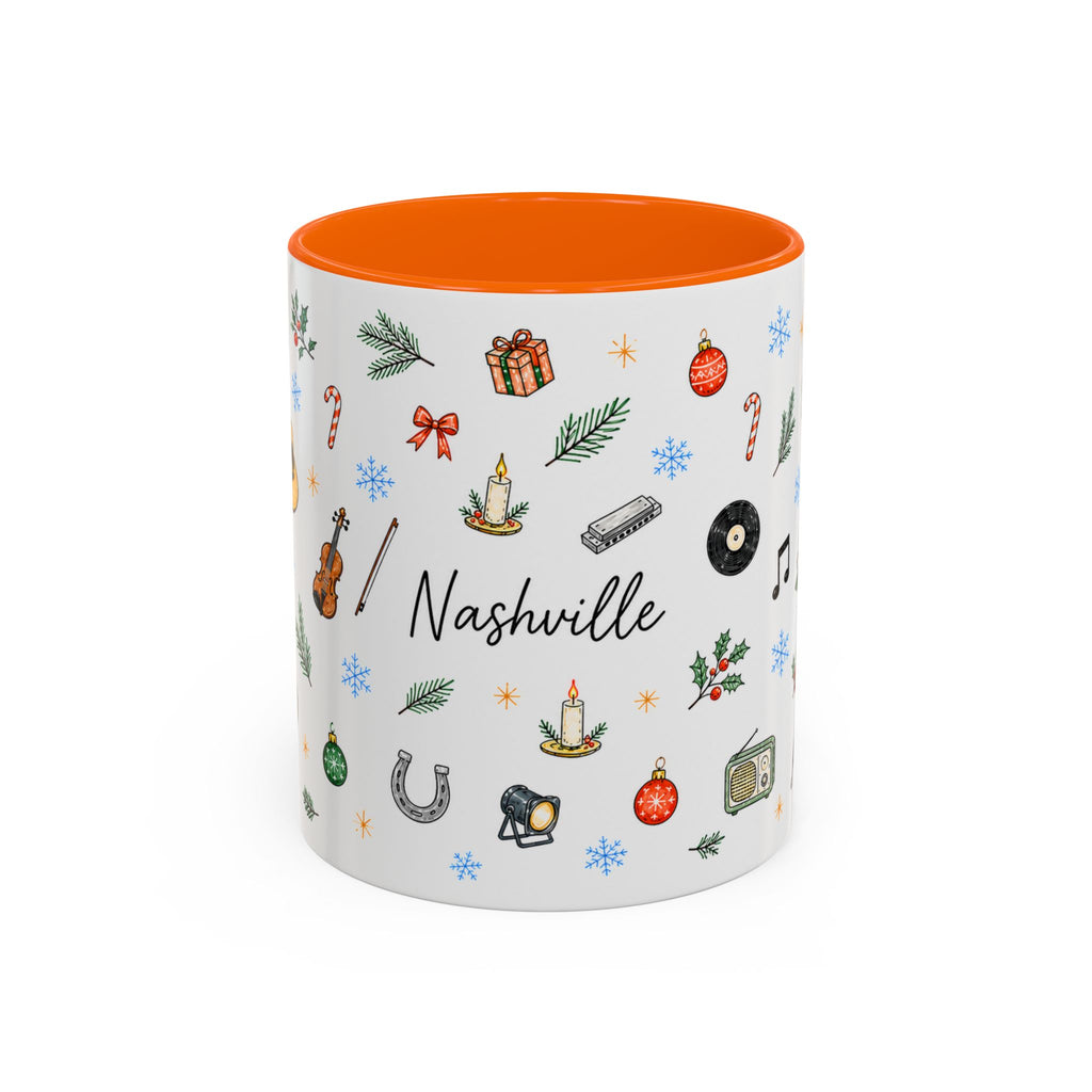 Nashville Christmas Mug | Watercolor City Souvenir, Acoustic Guitar, Harmonica (11oz 15oz)