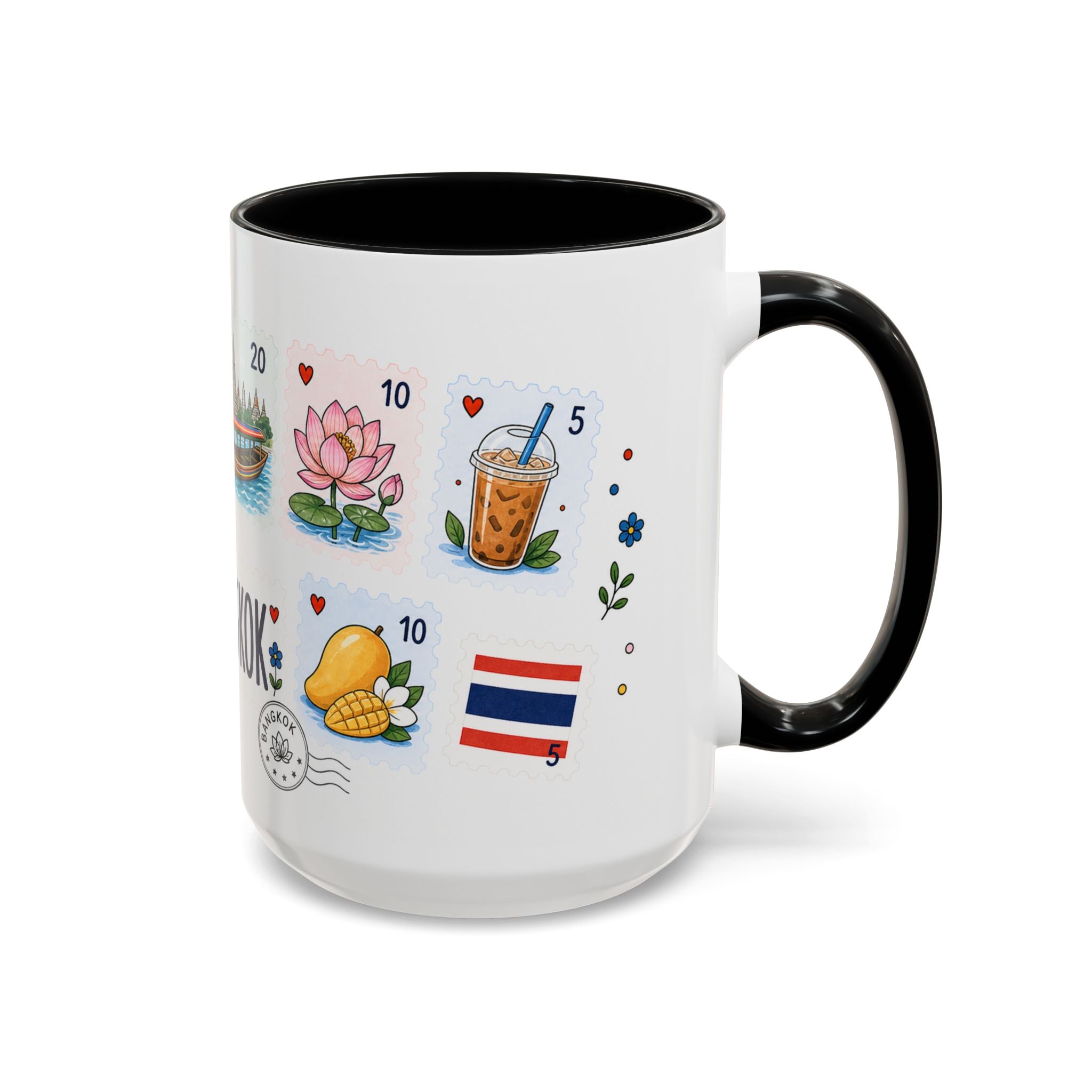 Bangkok Coffee Mug | Postage Stamp Collage Mug | Travel Souvenir Accent Cup 11oz 15oz