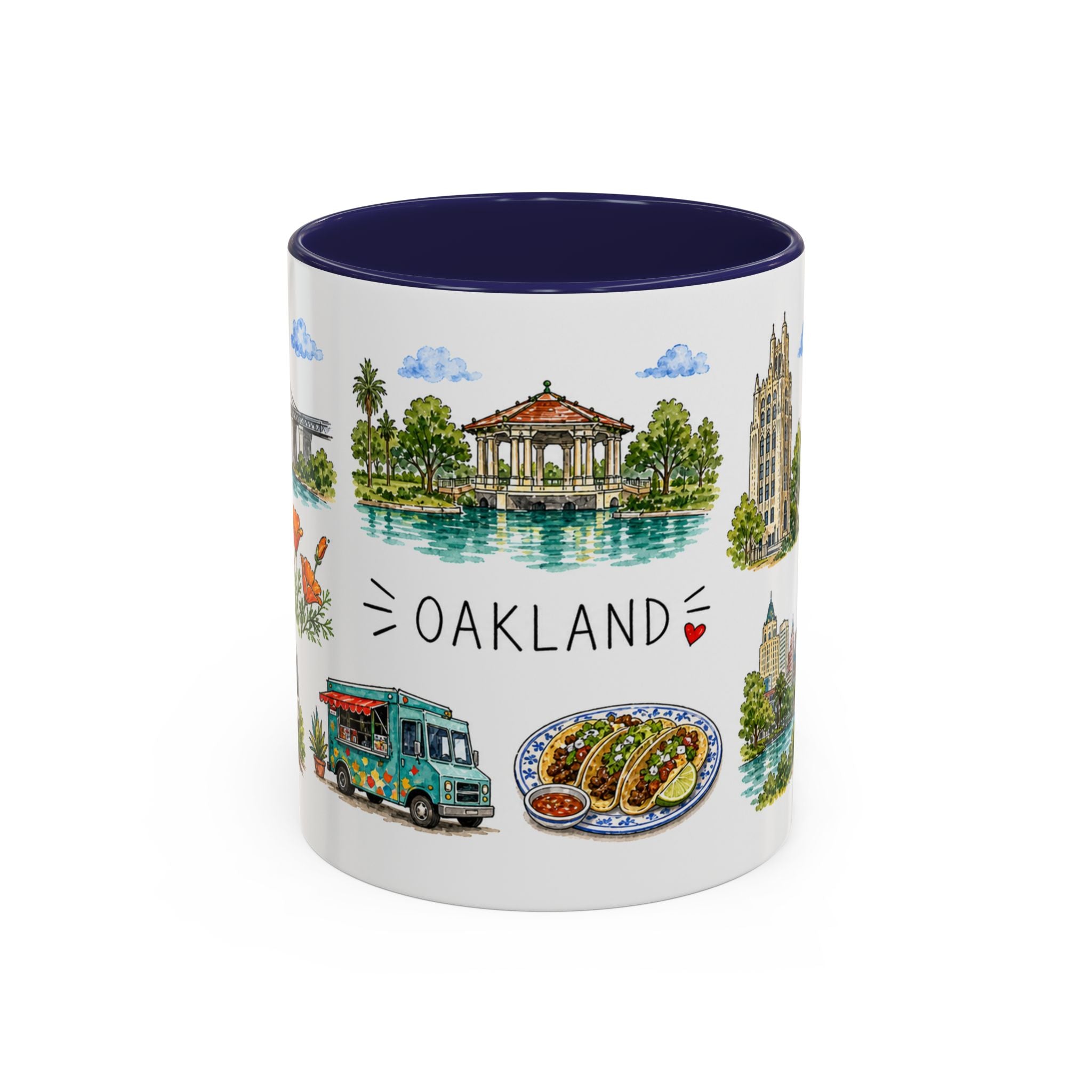 Oakland Illustrated Travel Mug | City Souvenir Accent Coffee Mug | 11oz 15oz Ceramic Cup