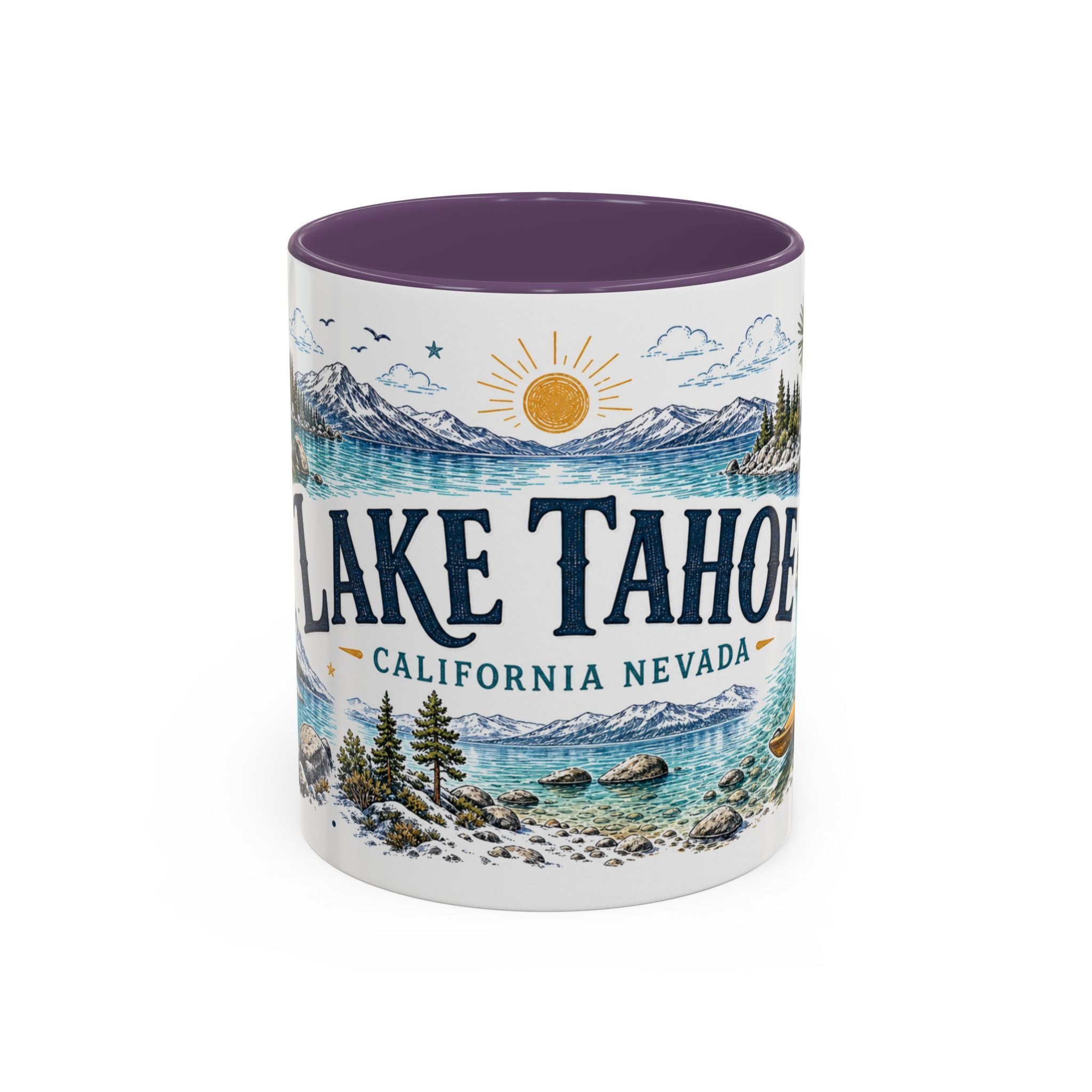 Lake Tahoe Mug, California Nevada Travel Souvenir, Bucket List Gift, Accent Ceramic Coffee Mug 11oz 15oz