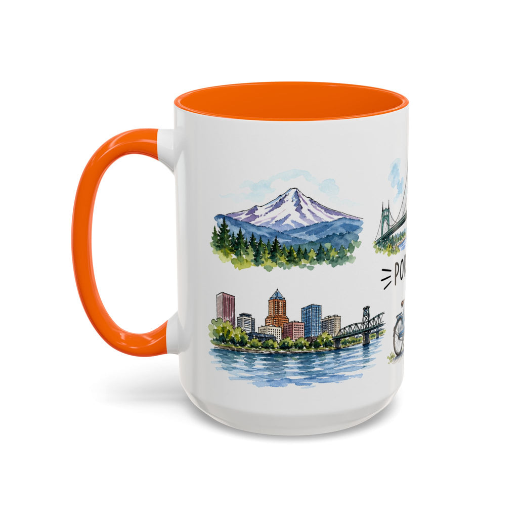 Portland Illustrated Travel Mug | City Souvenir Accent Coffee Mug | 11oz 15oz Ceramic Cup