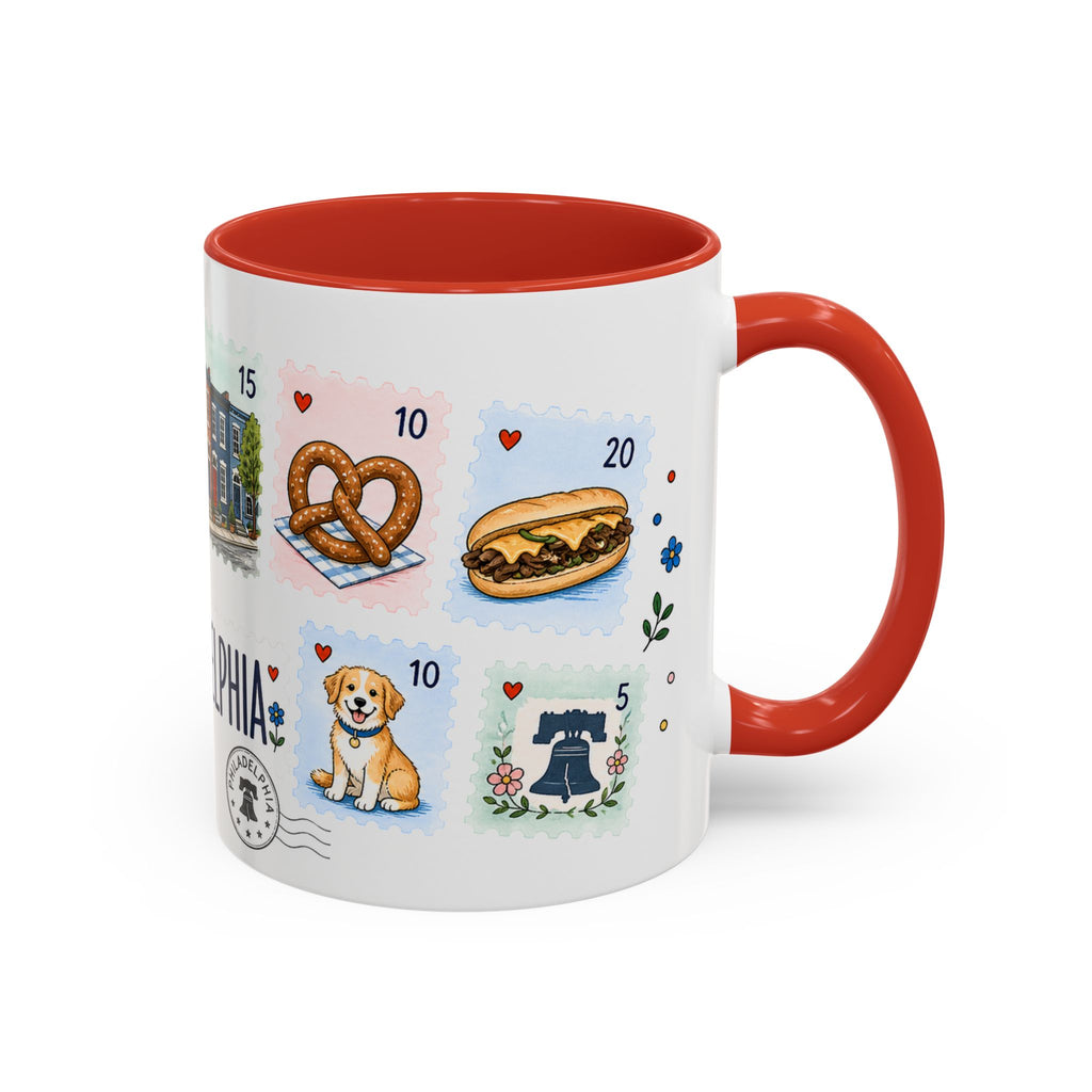 Philadelphia Coffee Mug | Postage Stamp Collage Mug | Travel Souvenir Accent Cup 11oz 15oz