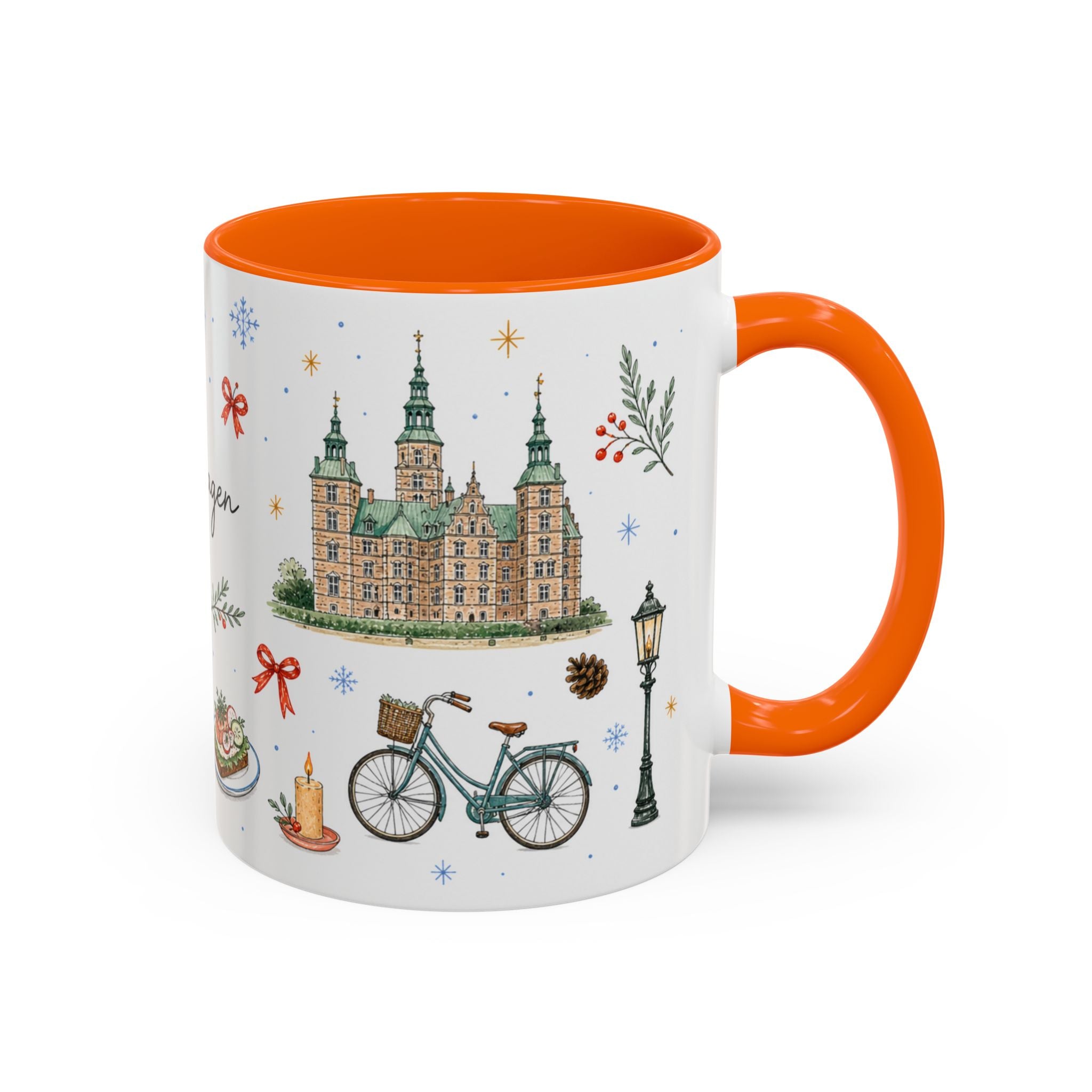 Copenhagen Christmas Mug | Watercolor Travel Souvenir | Holiday Gift | Accent Ceramic Coffee Cup 11oz 15oz