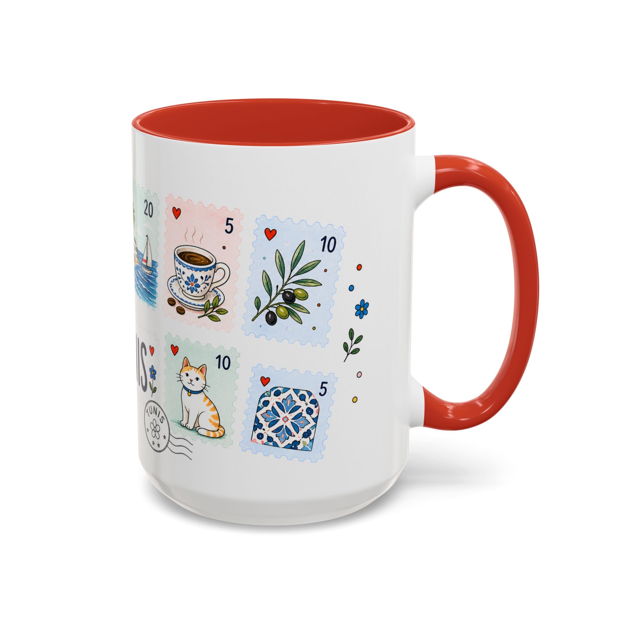 Tunis Coffee Mug | Postage Stamp Collage Mug | Travel Souvenir Accent Cup 11oz 15oz