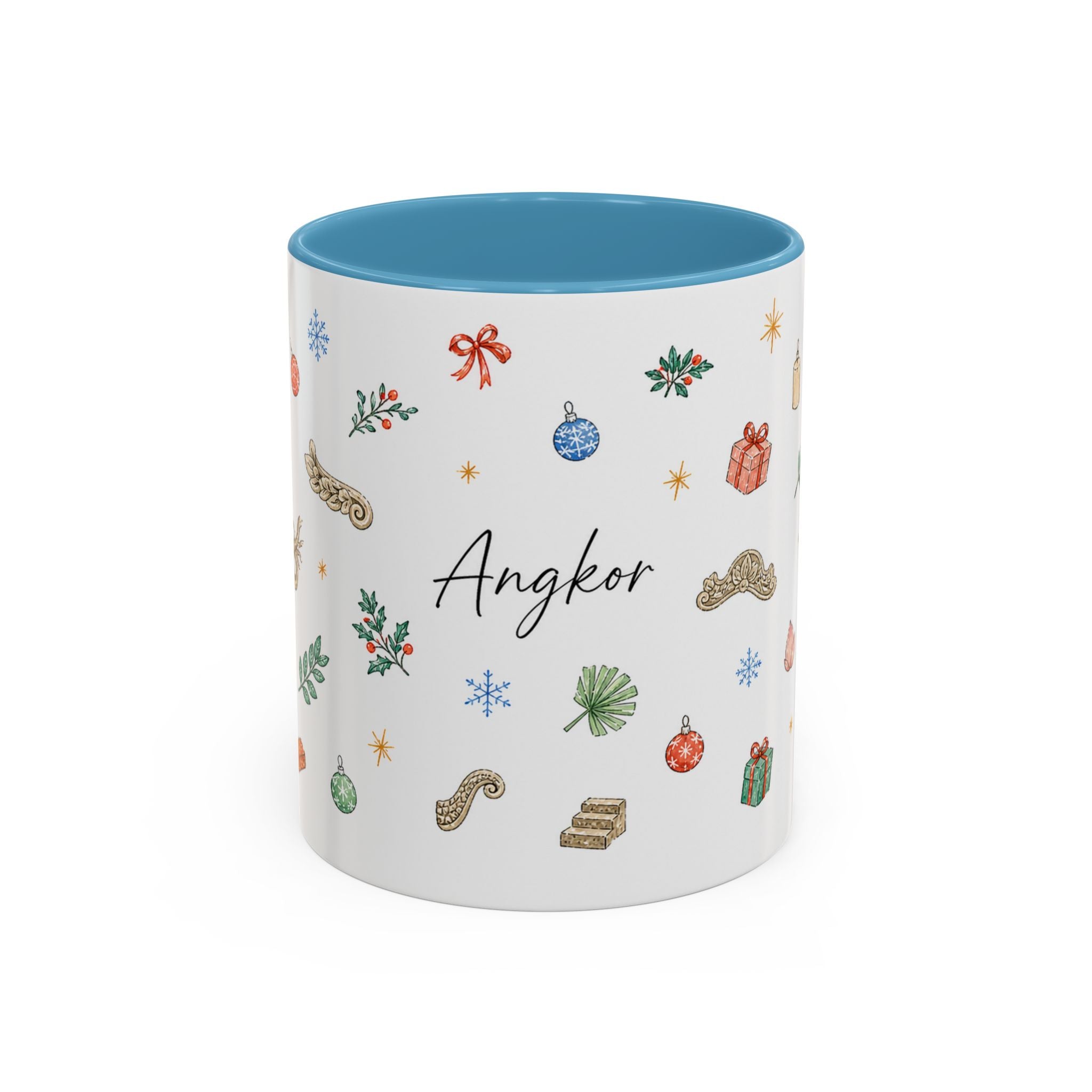 Angkor Christmas Mug | Watercolor Travel Souvenir | Holiday Gift | Accent Ceramic Coffee Cup 11oz 15oz