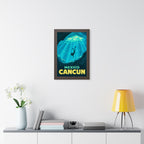 Cancún Cenote Mexico Framed Poster | Vintage Travel Wall Art | Black Walnut White Frame | 16x24 20x30