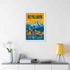Reykjavík Iceland Framed Poster | Vintage Travel Wall Art | Black Walnut White Frame | 16x24 20x30