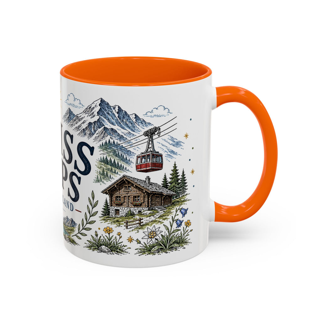 Swiss Alps Coffee Mug | Travel Destination Souvenir Gift | Accent Color Ceramic 11oz 15oz