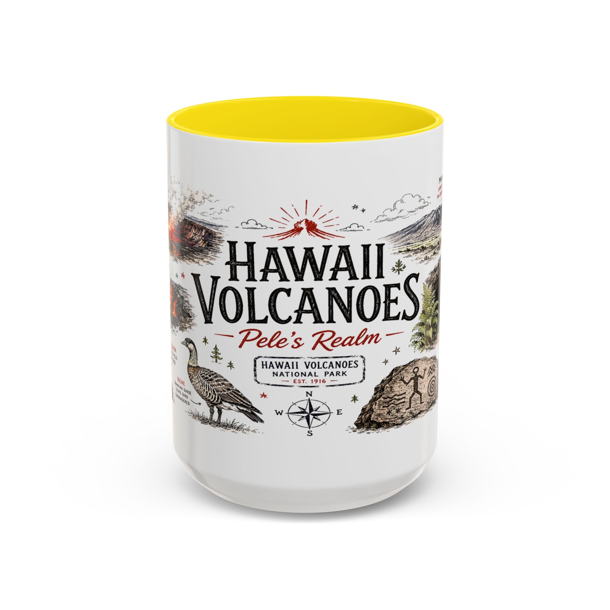 Hawaii Volcanoes National Park Coffee Mug | Hawaii Big Island Lava Volcano Gift | Accent Color Ceramic 11oz 15oz
