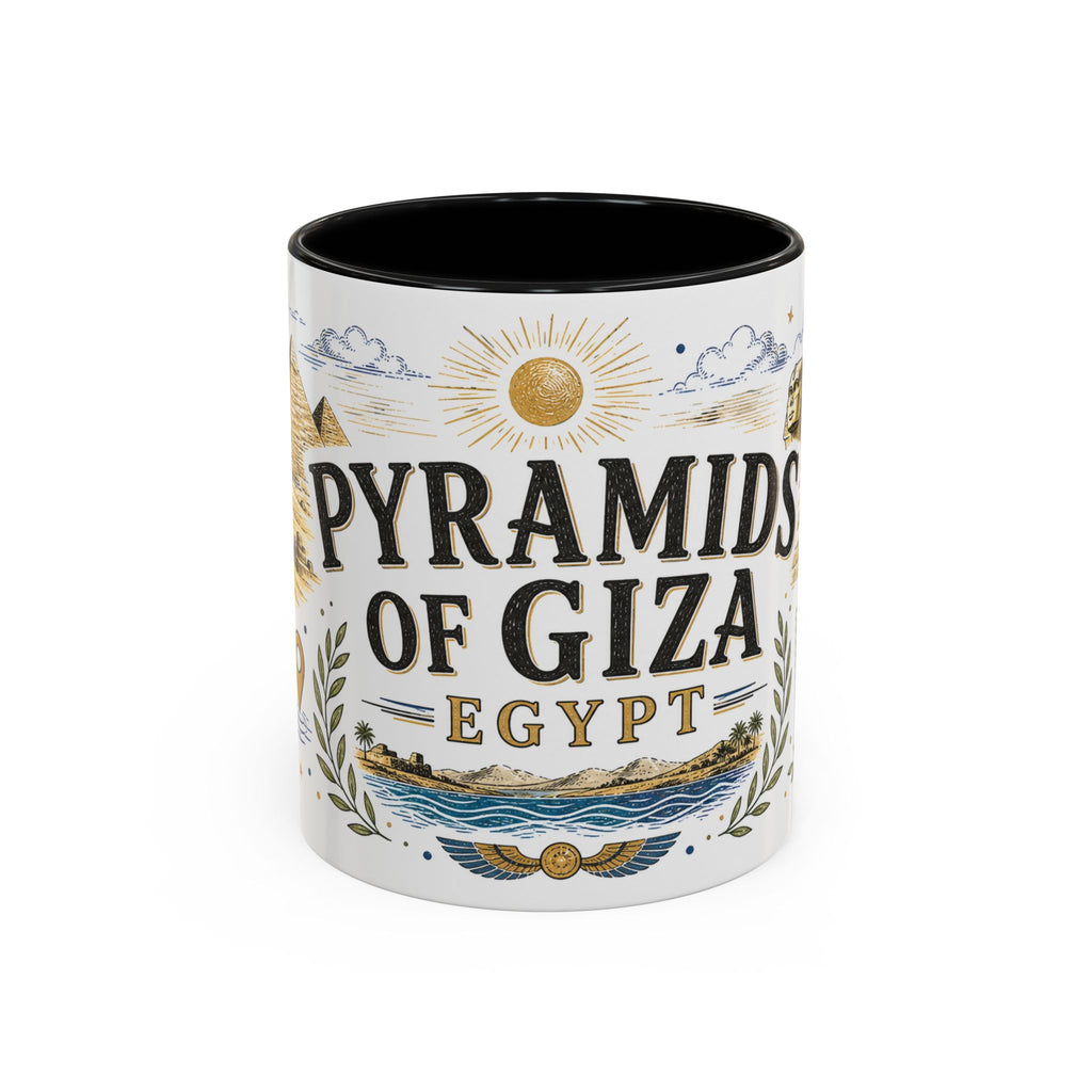 Pyramids of Giza Coffee Mug | Travel Destination Souvenir Gift | Accent Color Ceramic 11oz 15oz