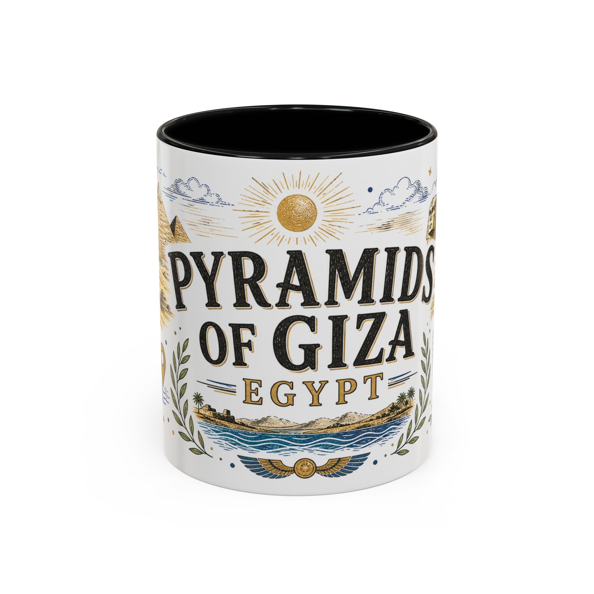 Pyramids of Giza Coffee Mug | Travel Destination Souvenir Gift | Accent Color Ceramic 11oz 15oz