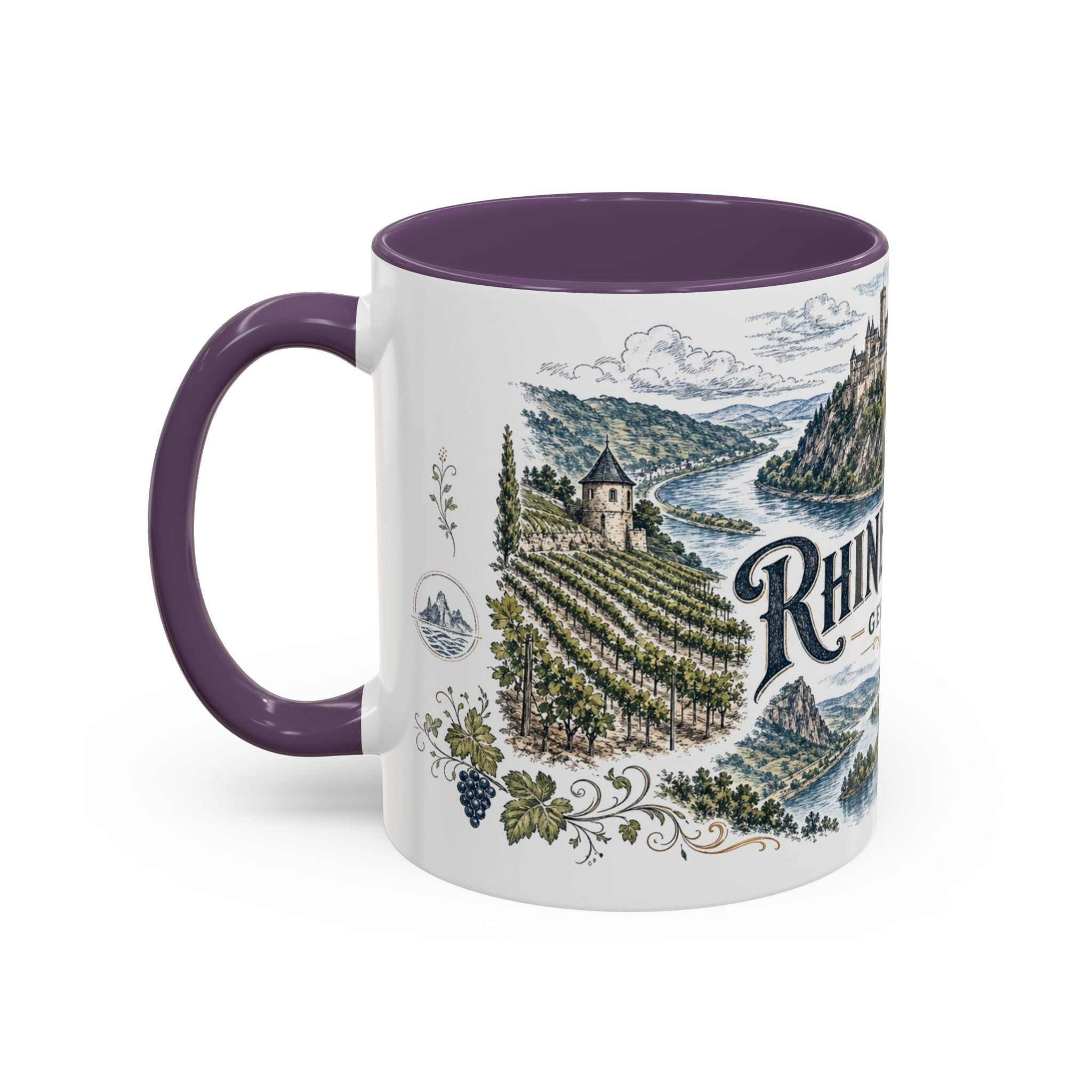 Rhine Valley Mug, Germany Travel Souvenir, Bucket List Gift, Accent Ceramic Coffee Mug 11oz 15oz