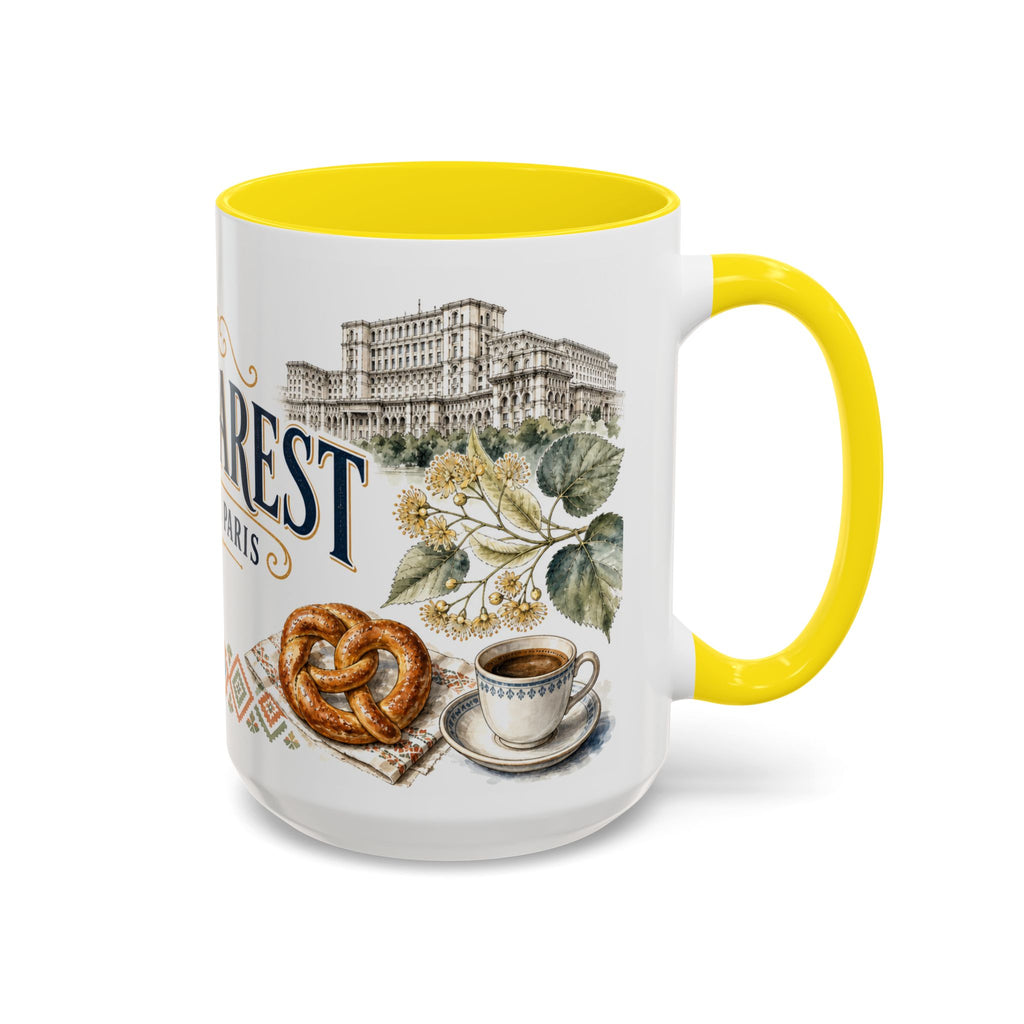Bucharest Coffee Mug | Romania Travel Souvenir | Vintage Illustrated City Gift | 11 oz 15 oz Accent Mug