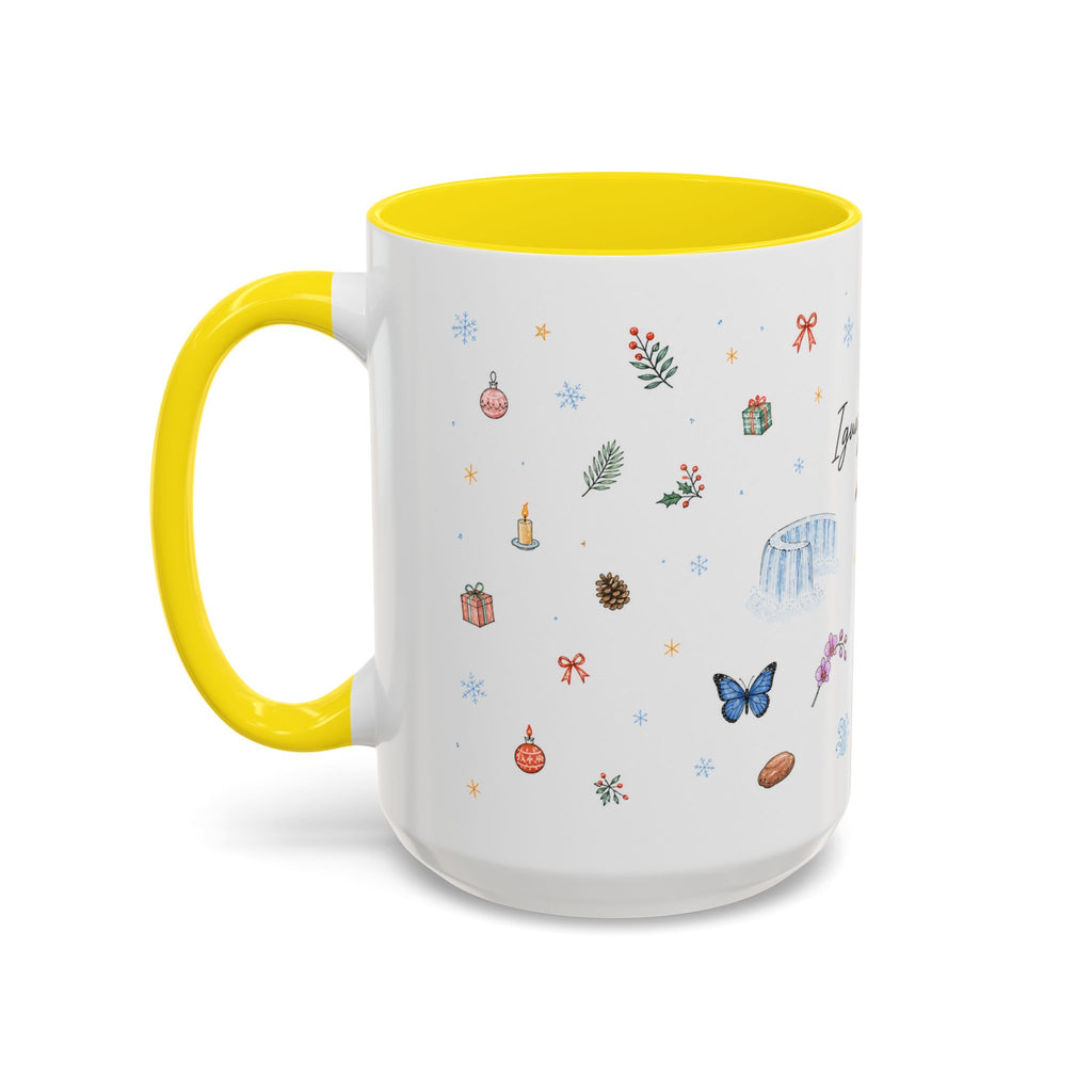 Iguazu Falls Christmas Mug | Watercolor Travel Souvenir | Holiday Gift | Accent Ceramic Coffee Cup 11oz 15oz