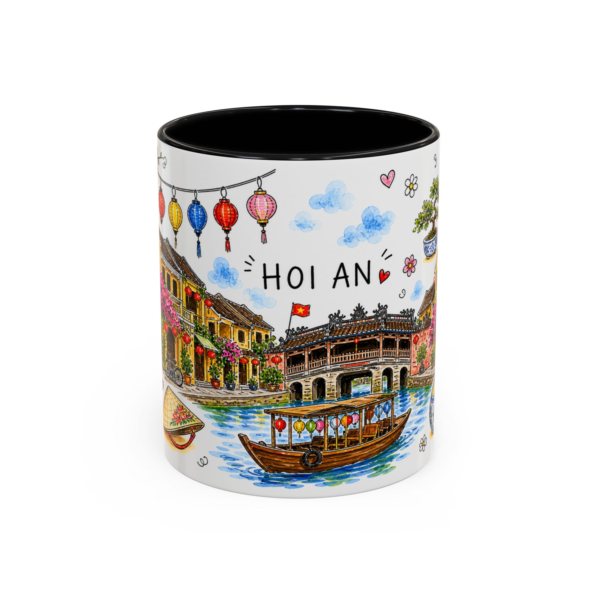 Hoi An Illustrated Travel Mug | City Souvenir Accent Coffee Mug | 11oz 15oz Ceramic Cup