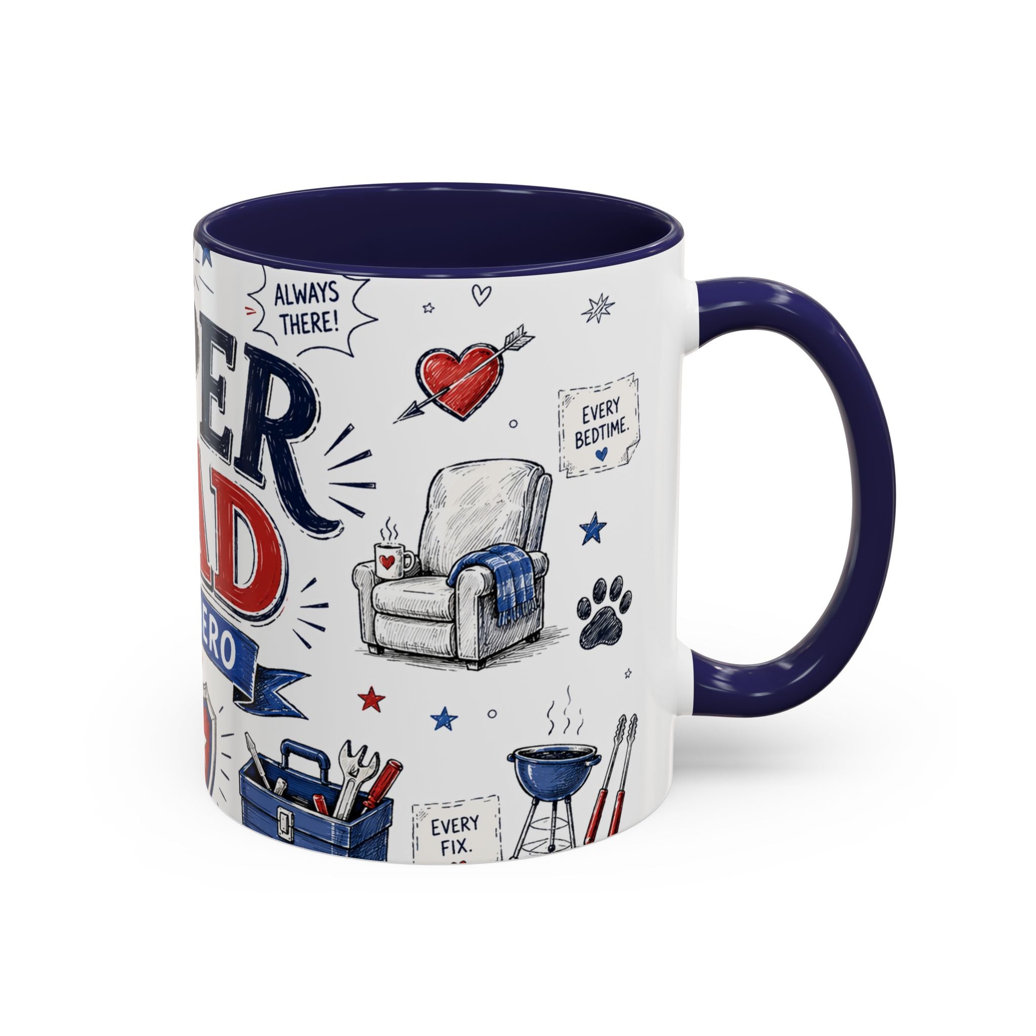 Super Dad My Hero Coffee Mug | Father's Day Gift for Dad | Accent Color Ceramic 11oz 15oz