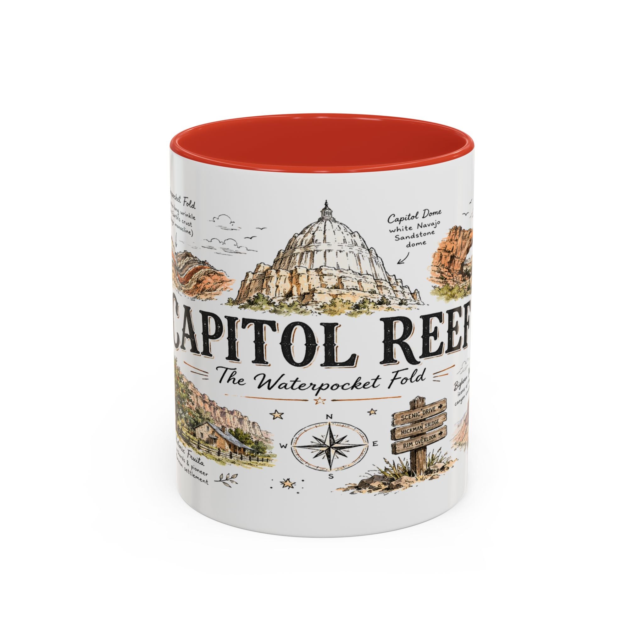 Capitol Reef National Park Coffee Mug | Utah Sandstone Canyon Hiking Gift | Accent Color Ceramic 11oz 15oz