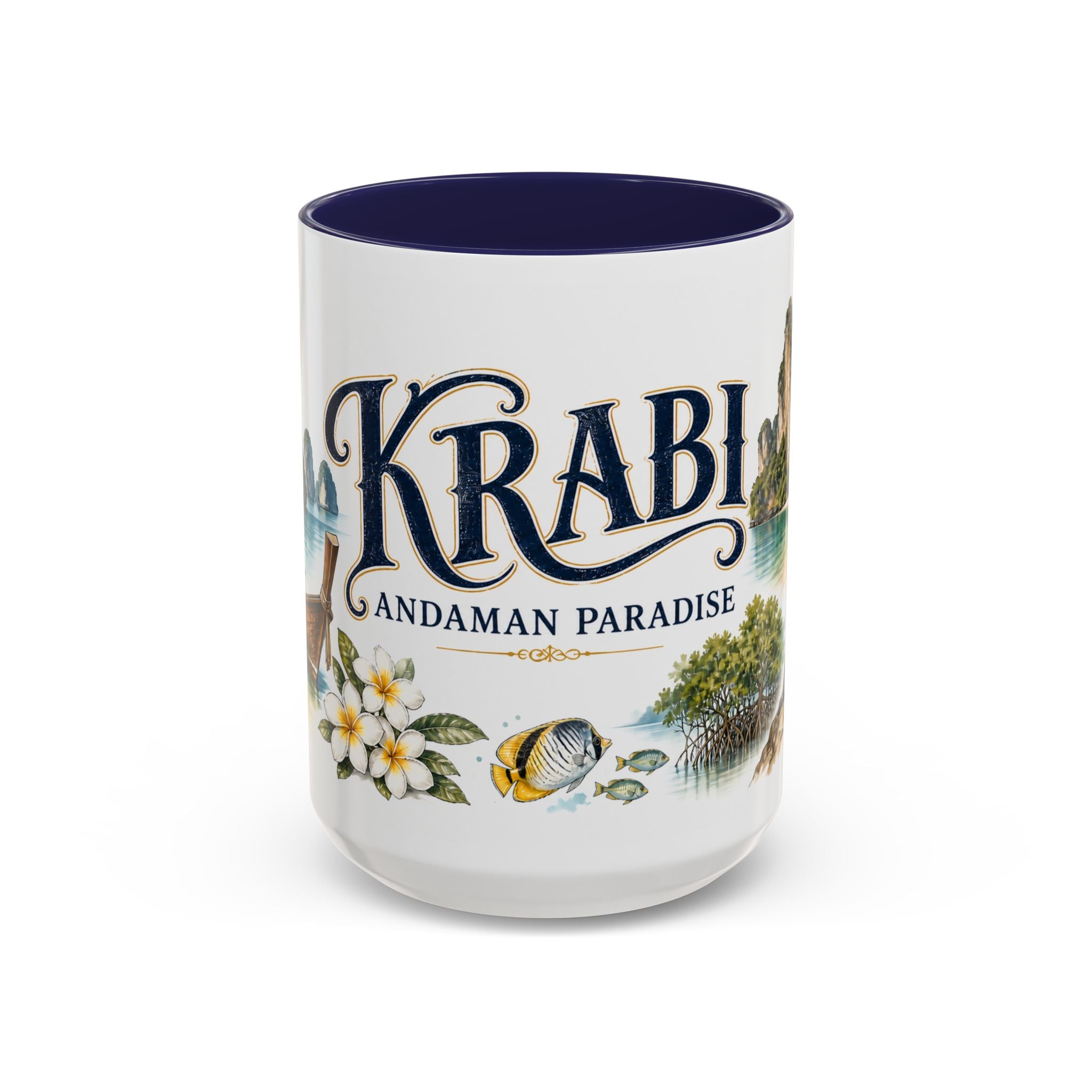 Krabi Coffee Mug | Thailand Travel Souvenir | Vintage Illustrated City Gift | 11 oz 15 oz Accent Mug