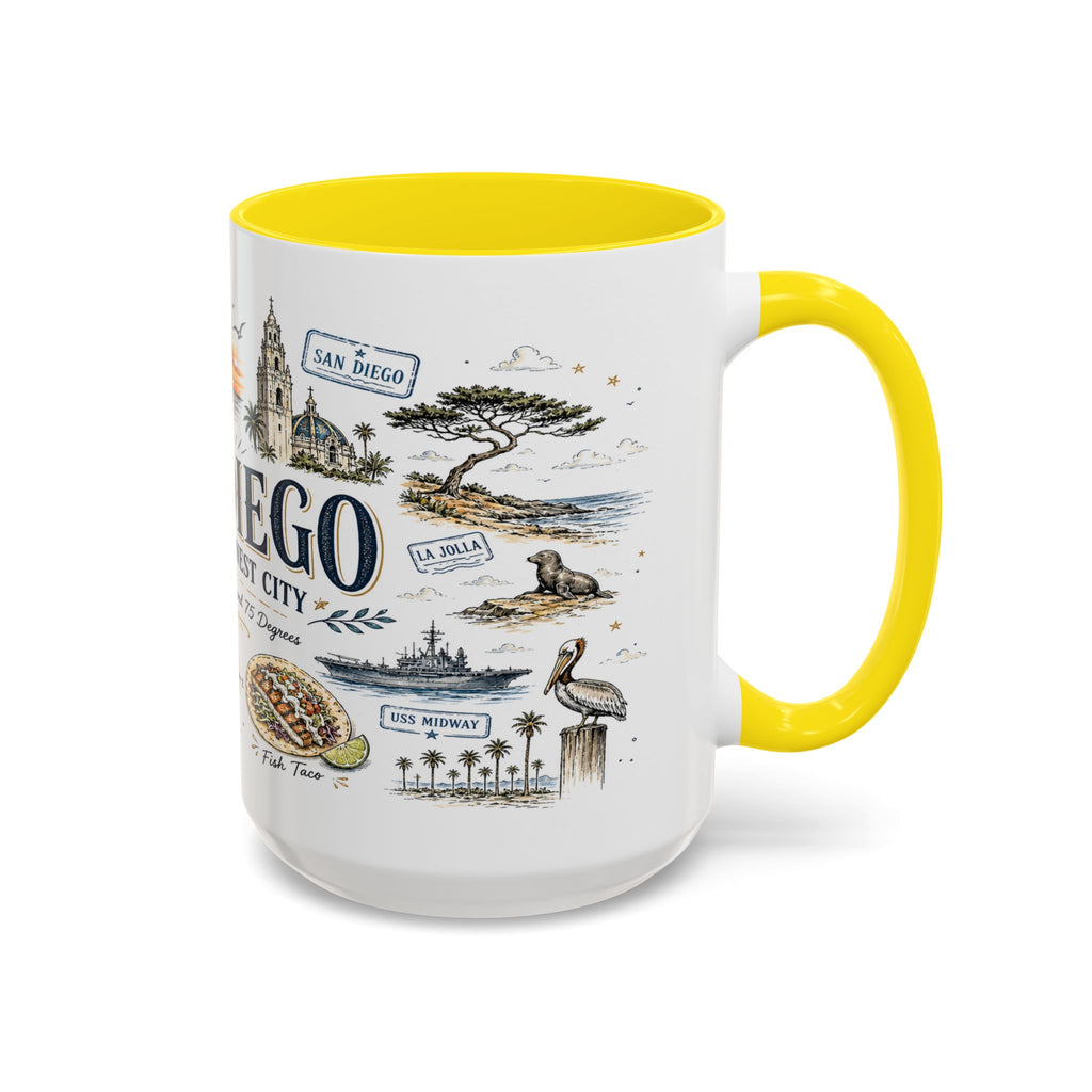 San Diego Coffee Mug | California Souvenir City Gift | Accent Color Ceramic 11oz 15oz