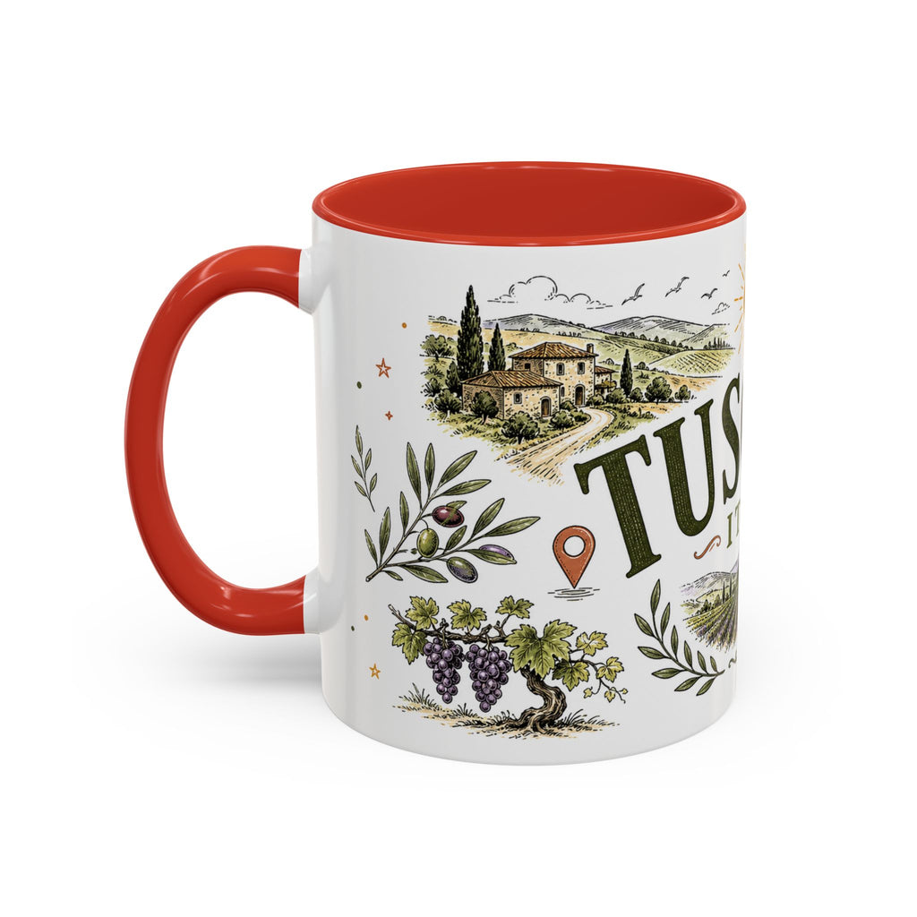 Tuscany Coffee Mug | Travel Destination Souvenir Gift | Accent Color Ceramic 11oz 15oz