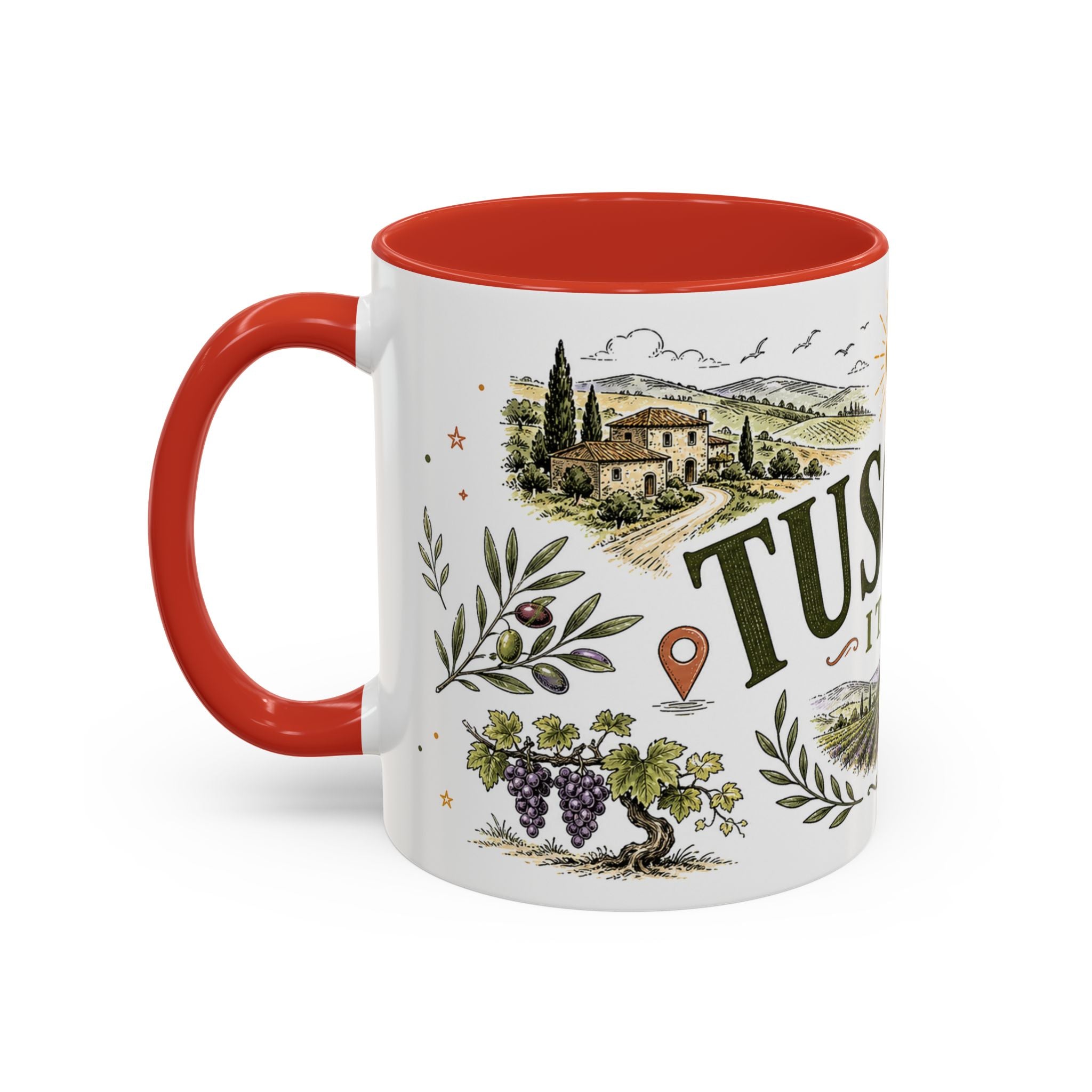 Tuscany Coffee Mug | Travel Destination Souvenir Gift | Accent Color Ceramic 11oz 15oz